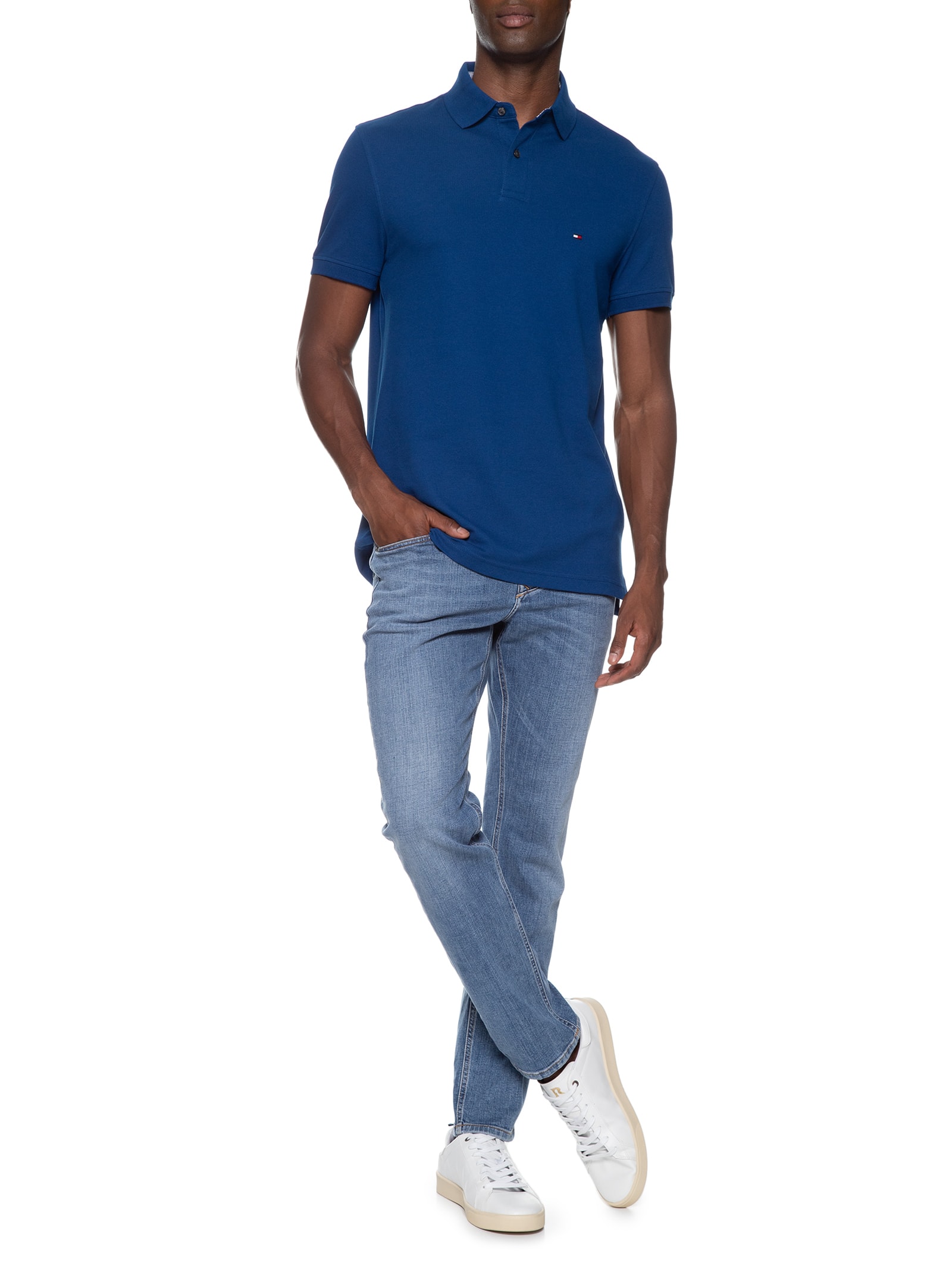 Polo Masculina 1985 Regular Fit Com Logo No Peito Branco Tommy Hilfiger