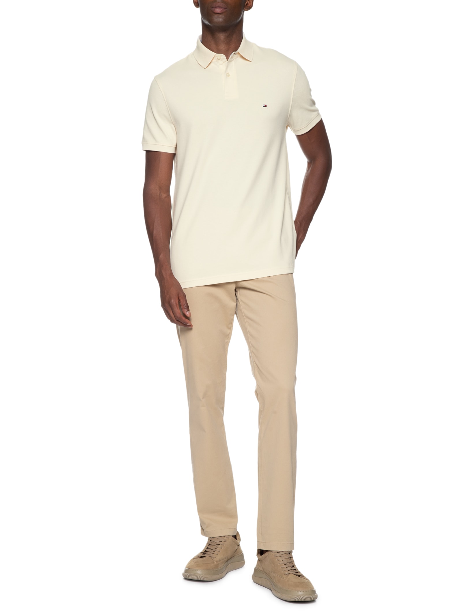 Polo Masculina 1985 Regular Fit Com Logo No Peito Branco Tommy Hilfiger