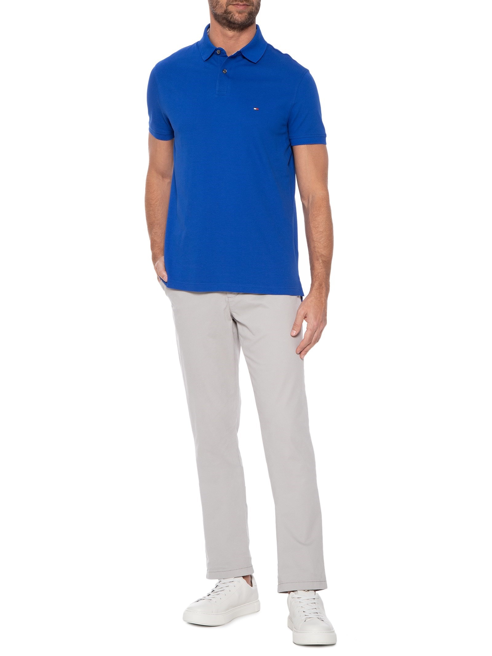 Polo Masculina 1985 Regular Fit Com Logo No Peito Branco Tommy Hilfiger