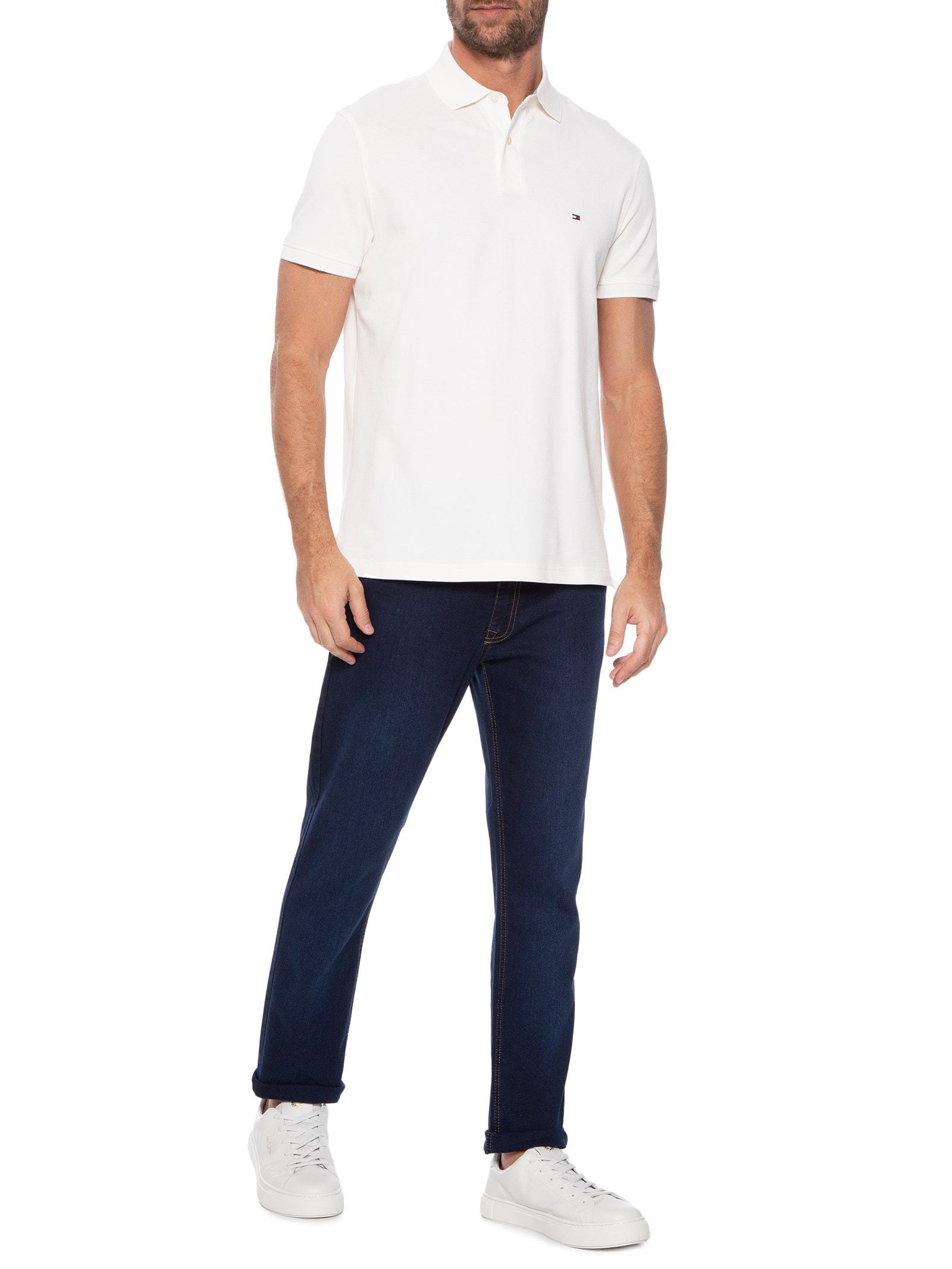 Polo Masculina 1985 Regular Fit Com Logo No Peito Branco Tommy Hilfiger