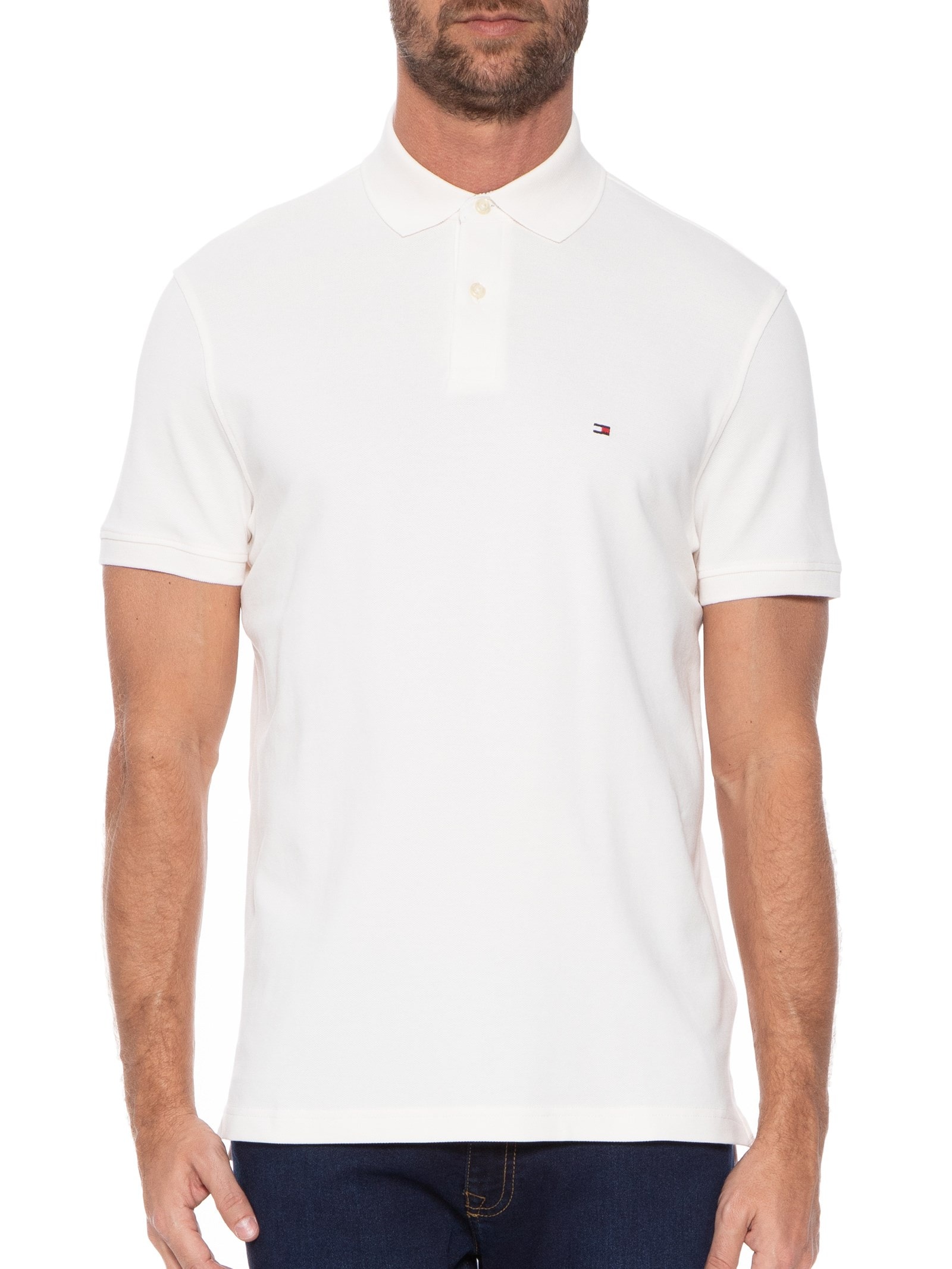 Polo Masculina 1985 Regular Fit Com Logo No Peito Branco Tommy Hilfiger
