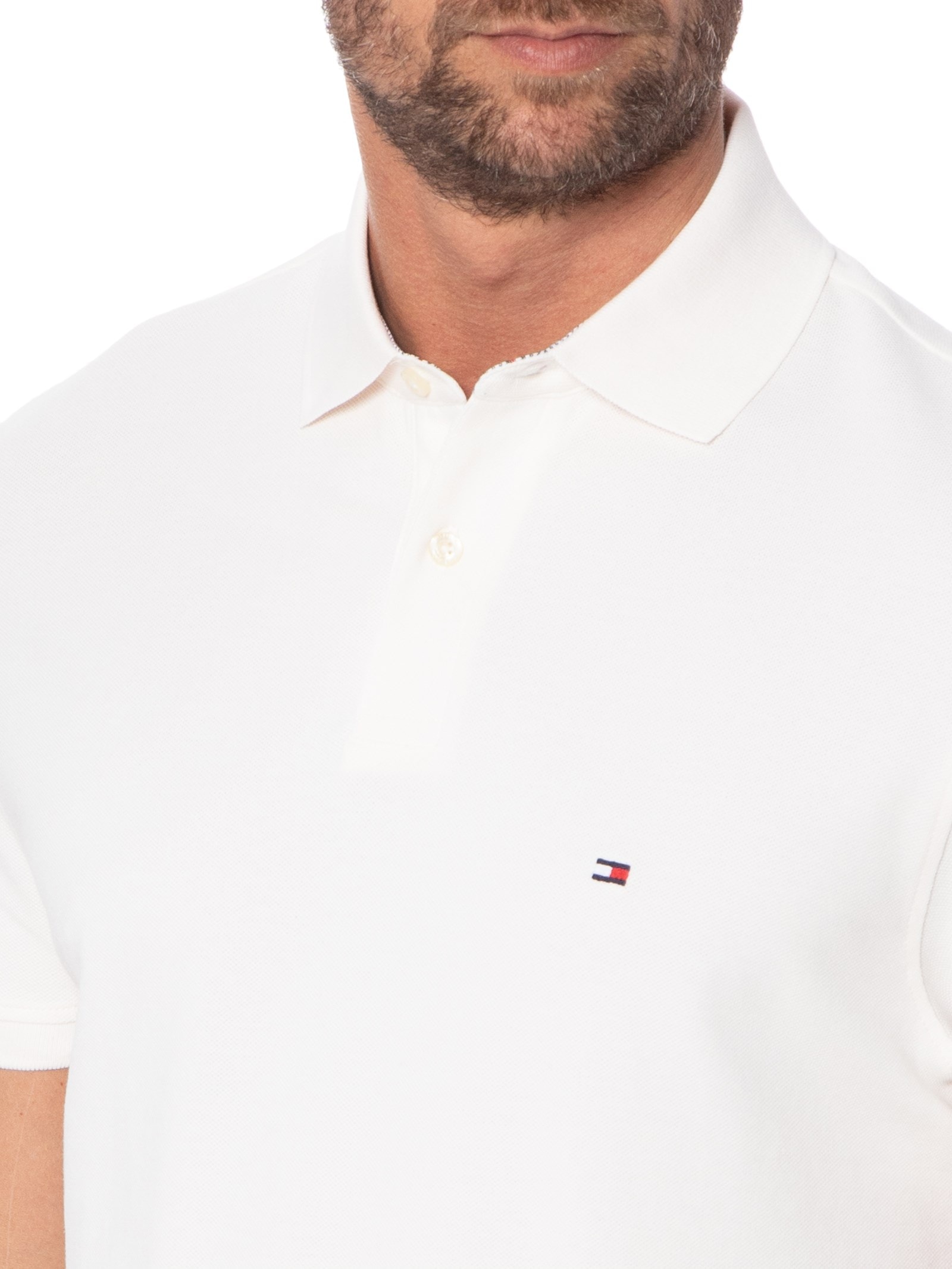 Polo Masculina 1985 Regular Fit Com Logo No Peito Branco Tommy Hilfiger