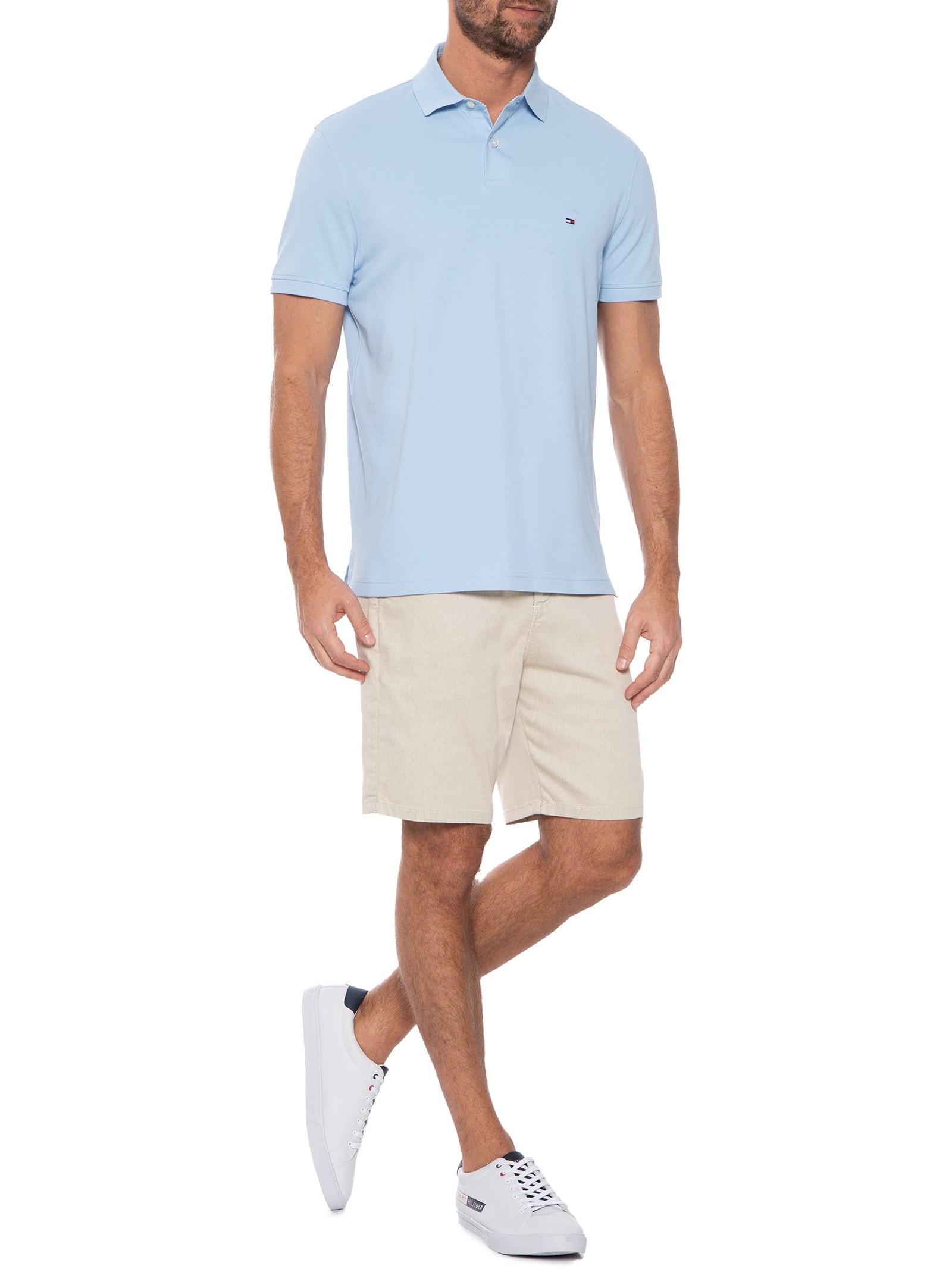 Polo Masculina 1985 Regular Fit Com Logo No Peito Branco Tommy Hilfiger