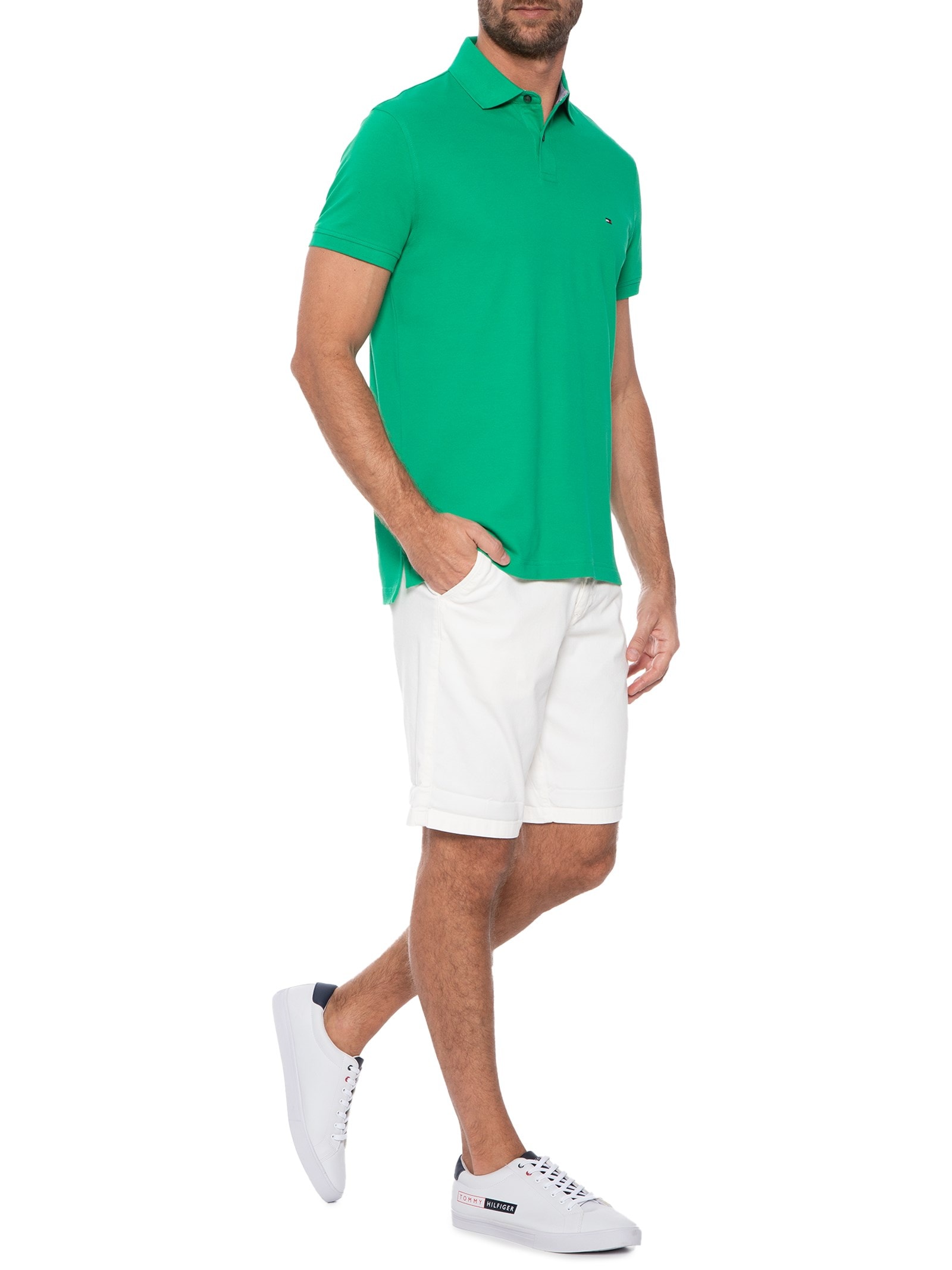 Polo Masculina 1985 Regular Fit Com Logo No Peito Branco Tommy Hilfiger