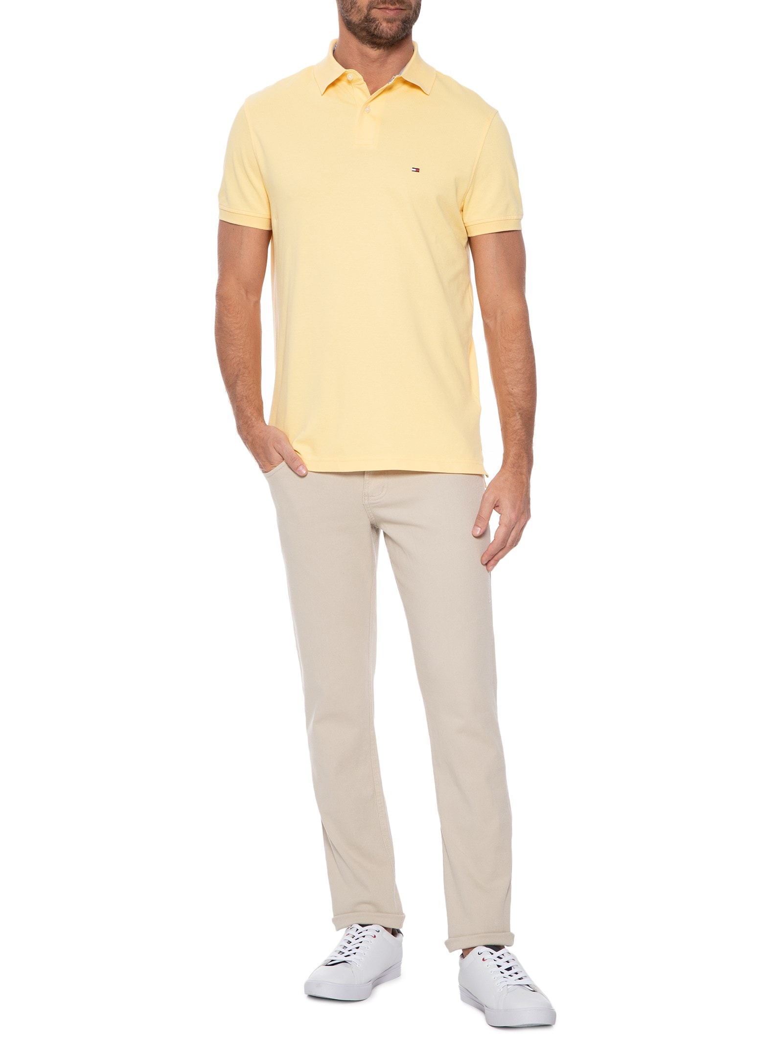 Polo Masculina 1985 Regular Fit Com Logo No Peito Branco Tommy Hilfiger