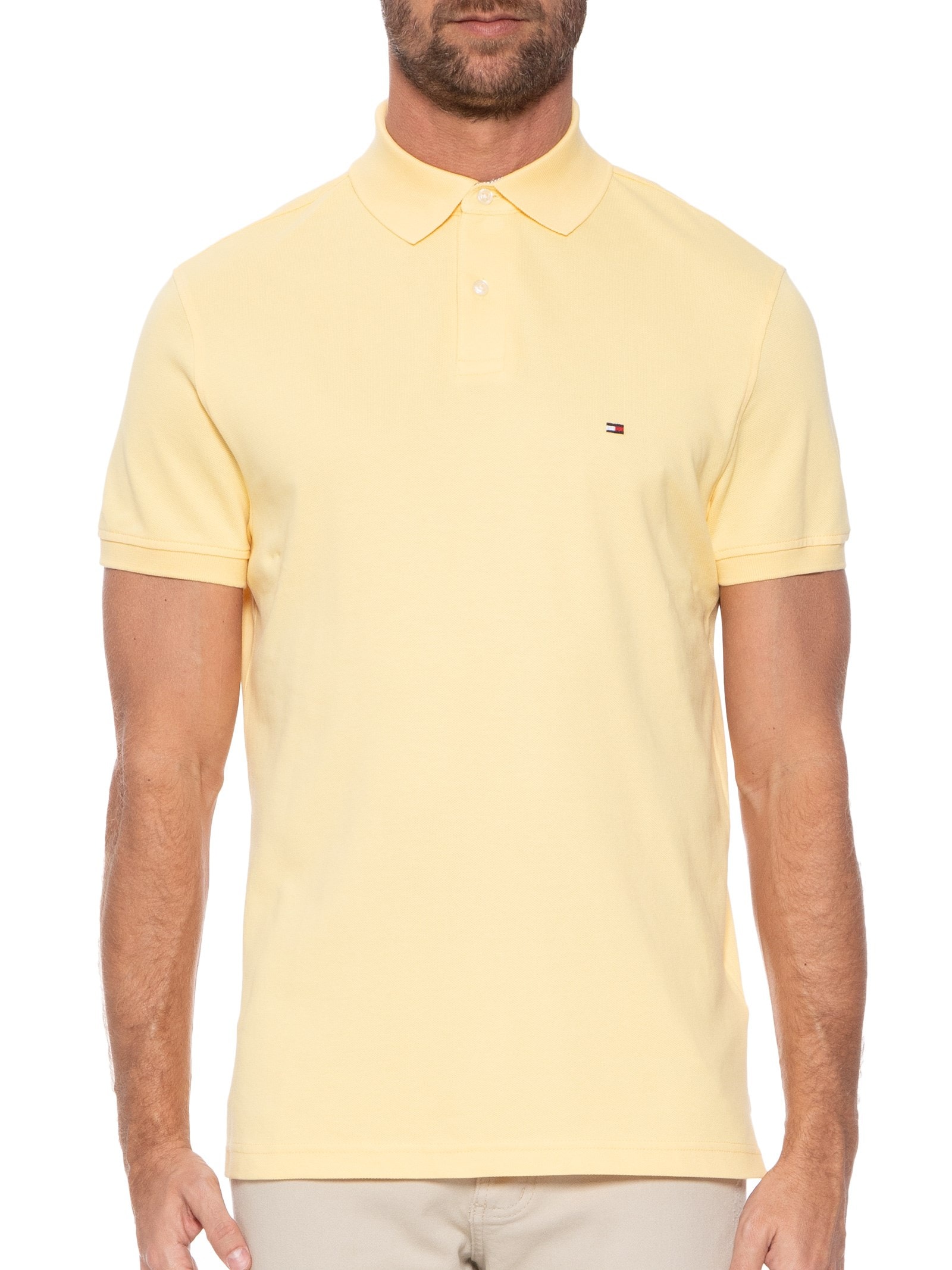 Polo Masculina 1985 Regular Fit Com Logo No Peito Branco Tommy Hilfiger