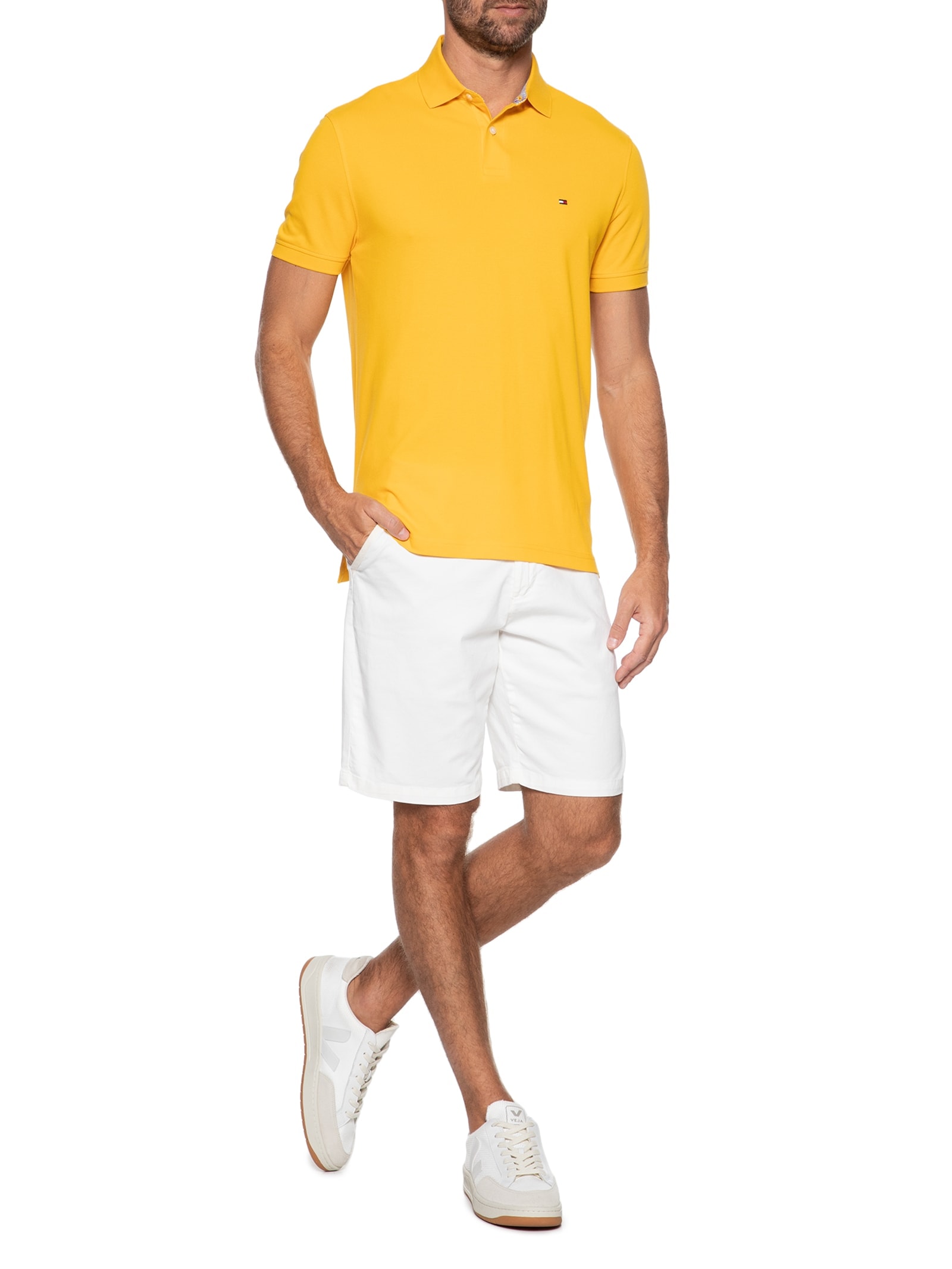 Polo Masculina 1985 Regular Fit Com Logo No Peito Branco Tommy Hilfiger