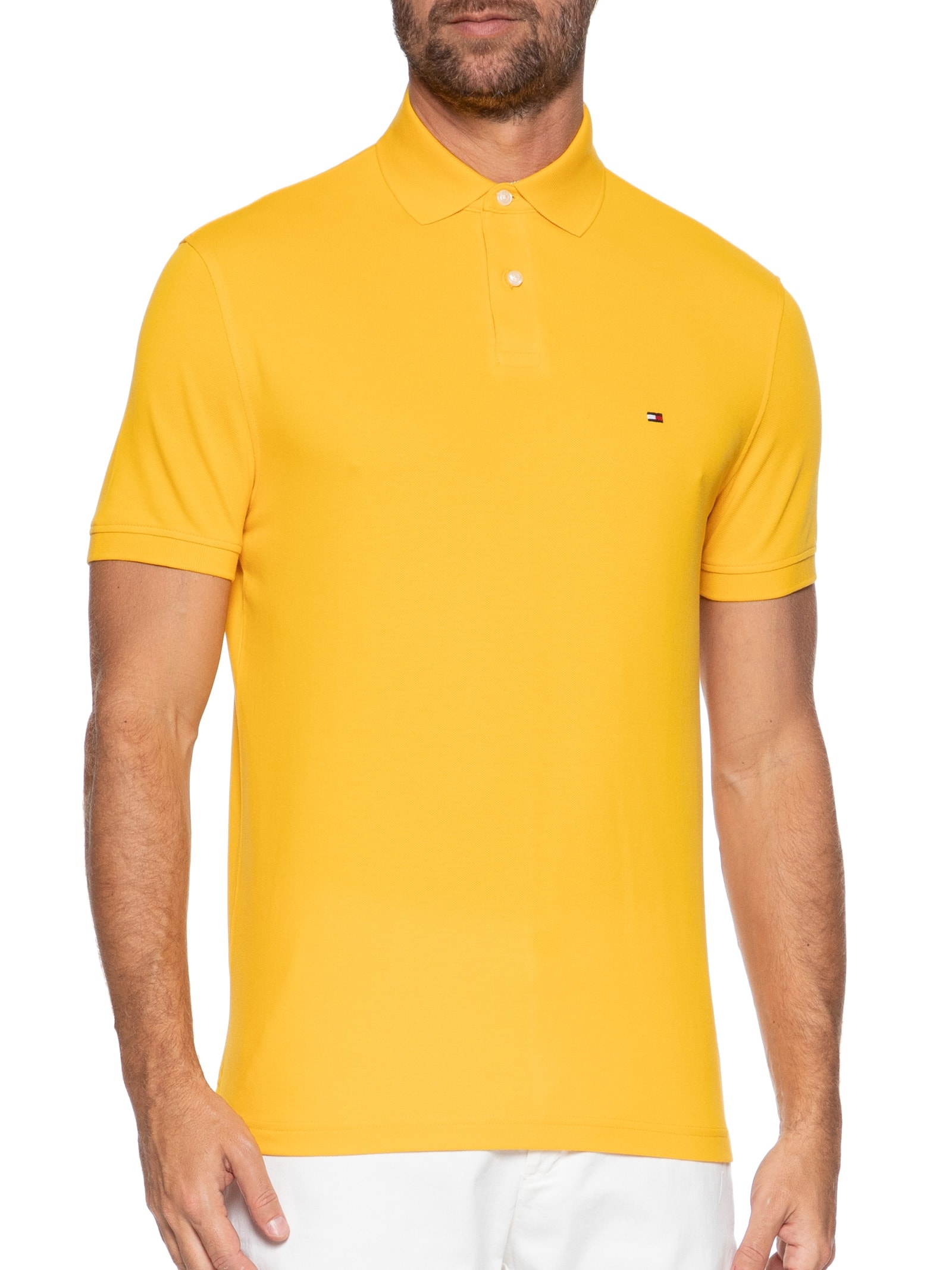 Polo Masculina 1985 Regular Fit Com Logo No Peito Branco Tommy Hilfiger