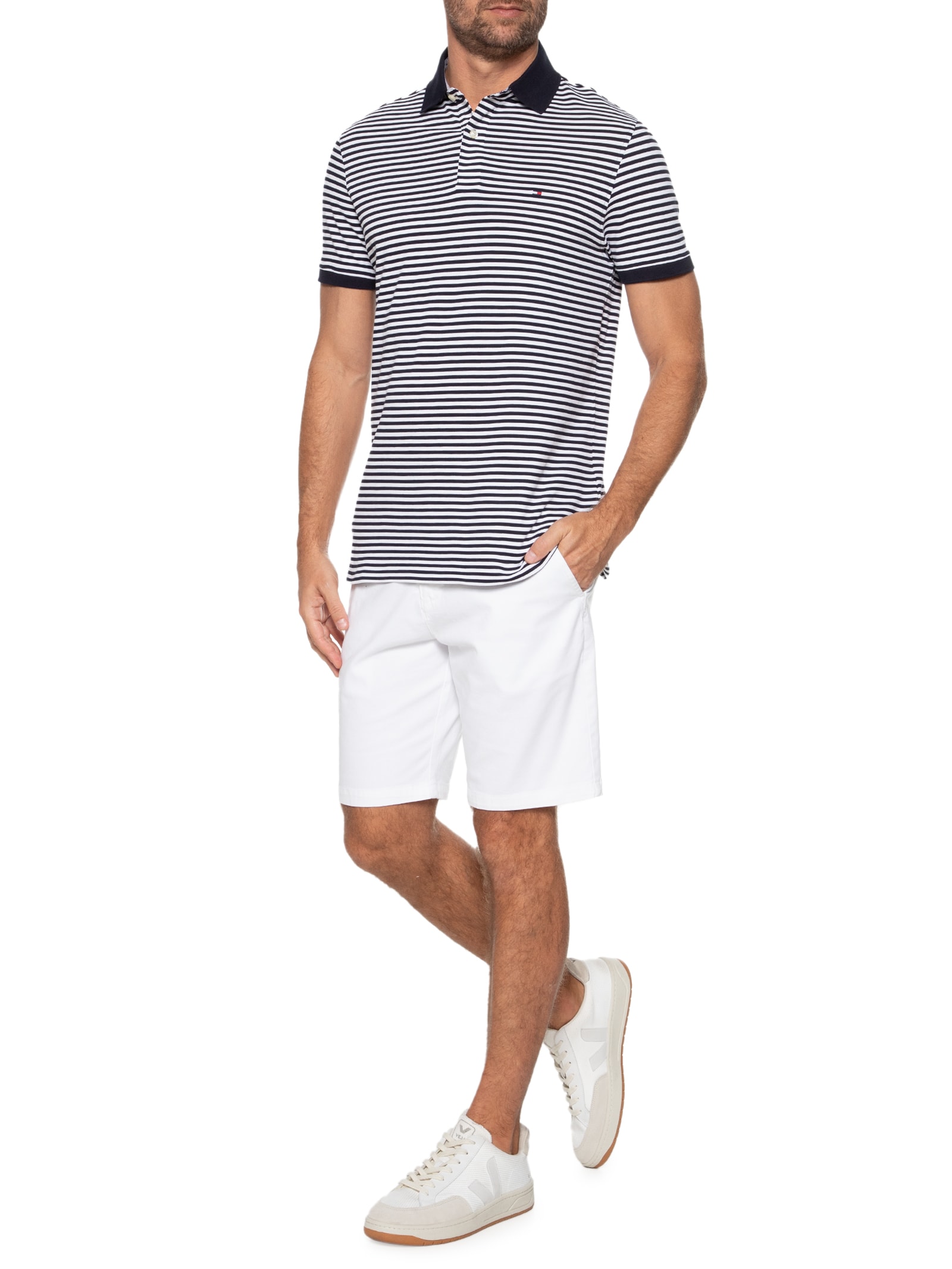 Polo Masculina 1985 Regular Fit Com Logo No Peito Branco Tommy Hilfiger