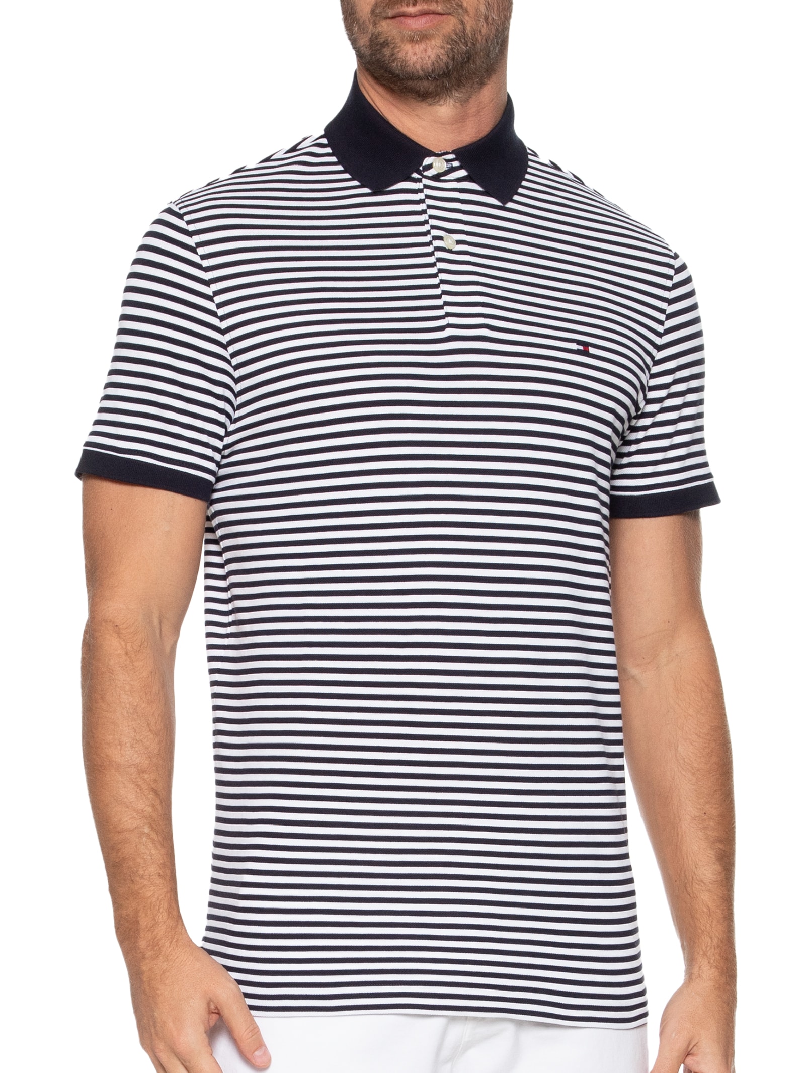 Polo Masculina 1985 Regular Fit Com Logo No Peito Branco Tommy Hilfiger