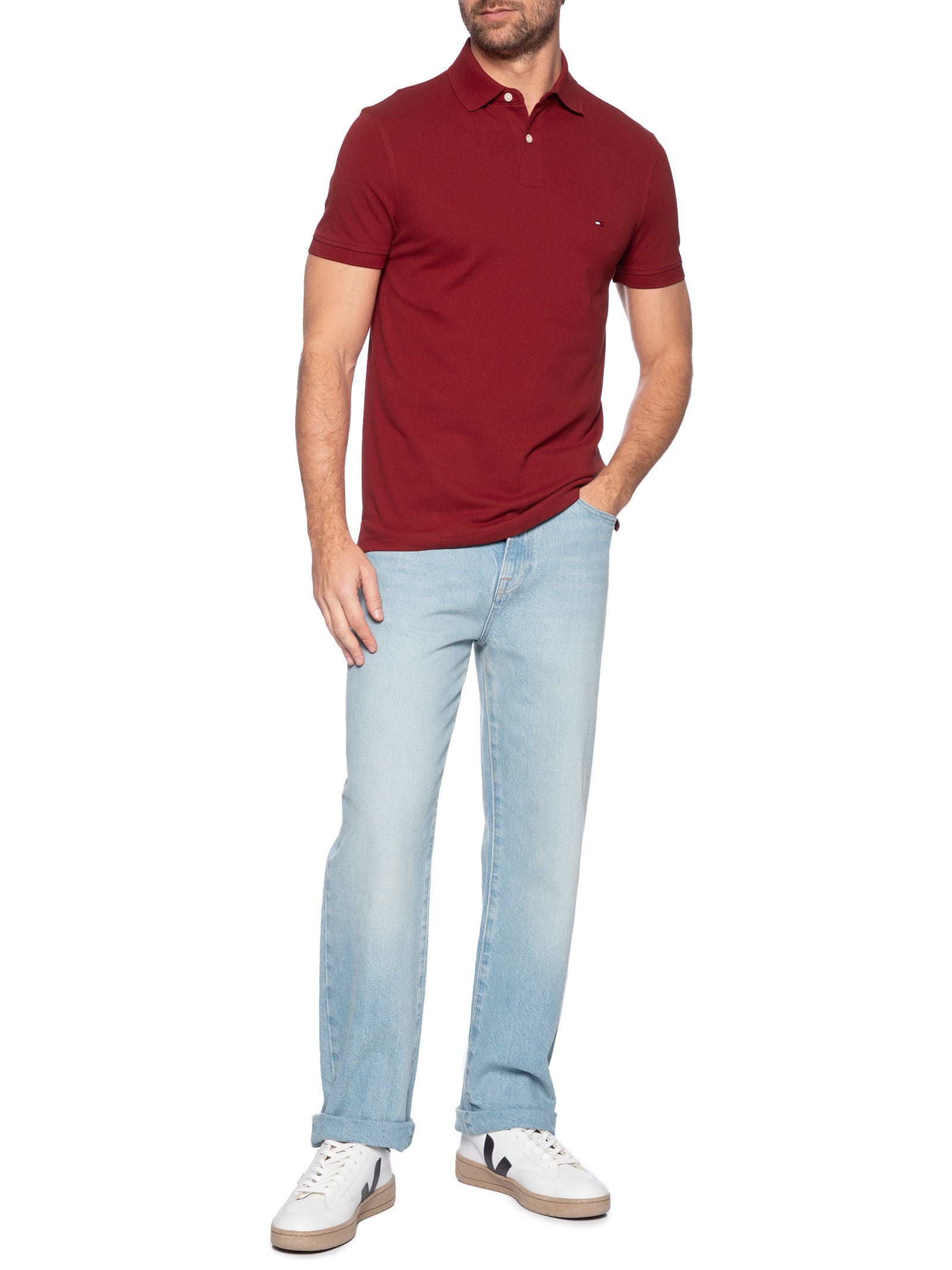 Polo Masculina 1985 Regular Fit Com Logo No Peito Branco Tommy Hilfiger