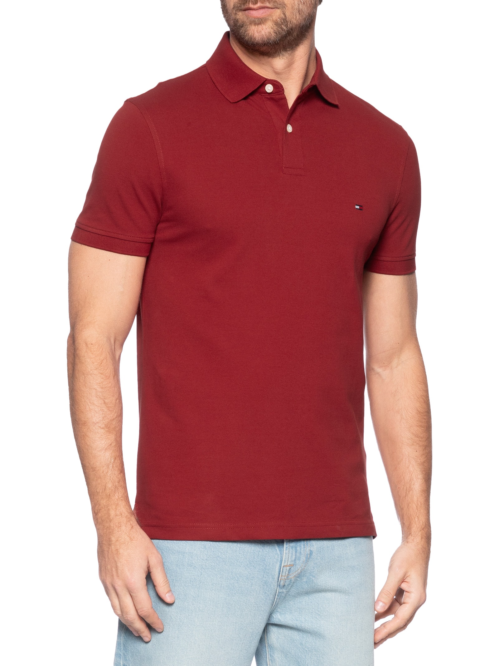 Polo Masculina 1985 Regular Fit Com Logo No Peito Branco Tommy Hilfiger