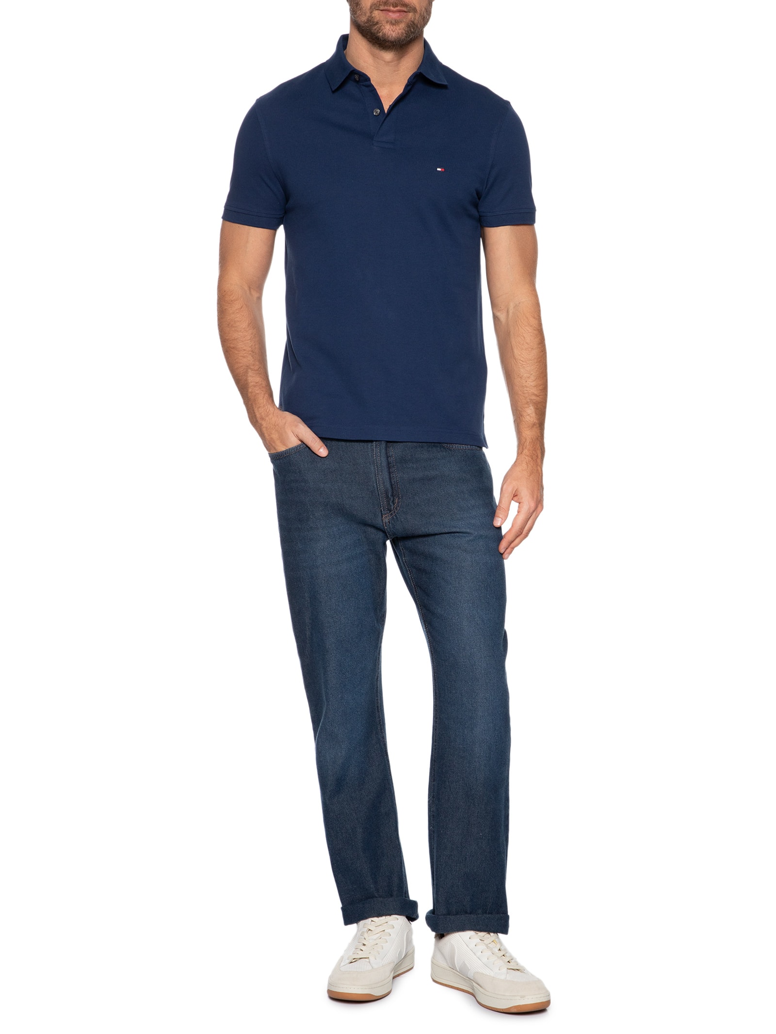 Polo Masculina 1985 Regular Fit Com Logo No Peito Branco Tommy Hilfiger