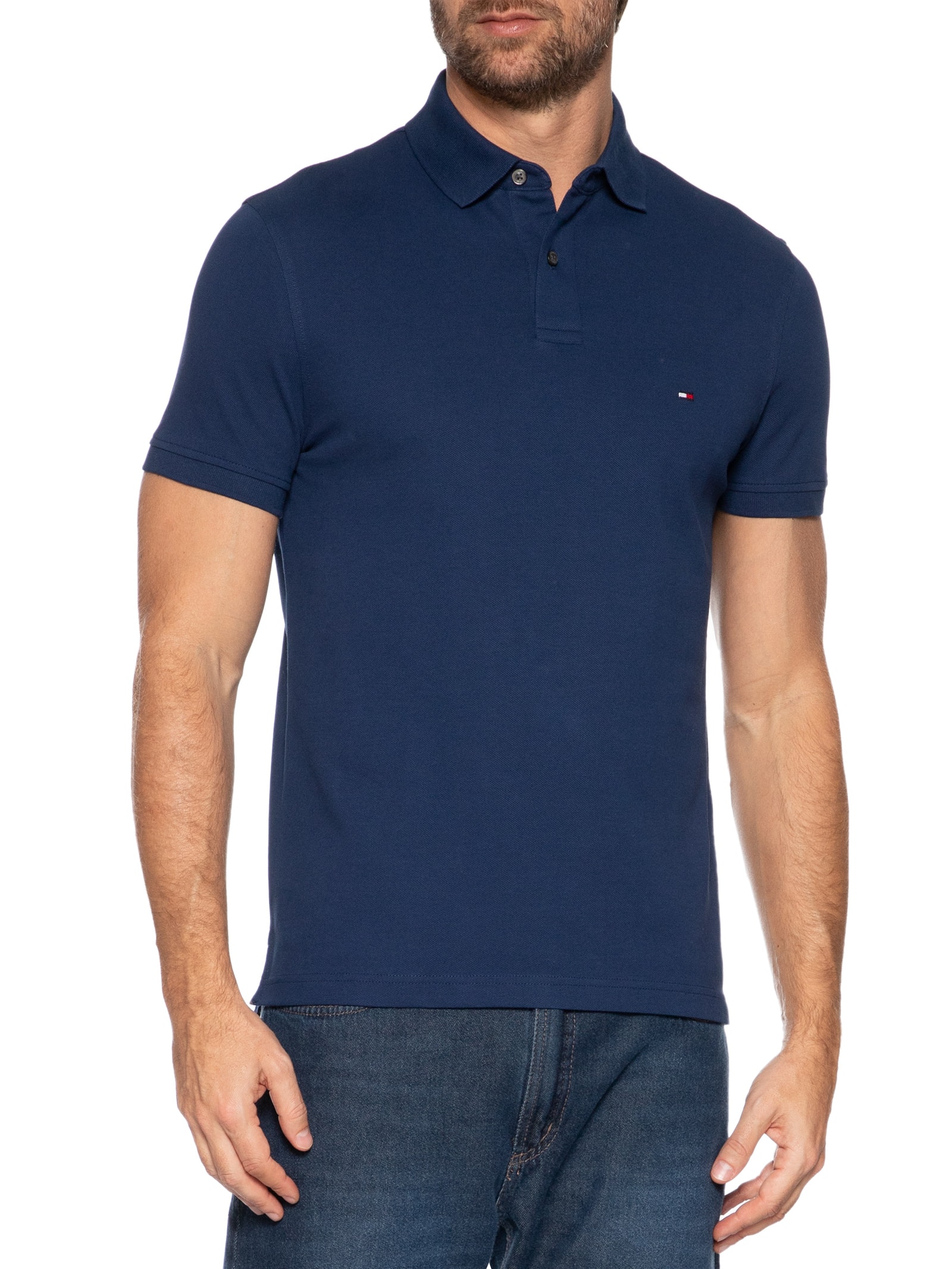 Polo Masculina 1985 Regular Fit Com Logo No Peito Branco Tommy Hilfiger