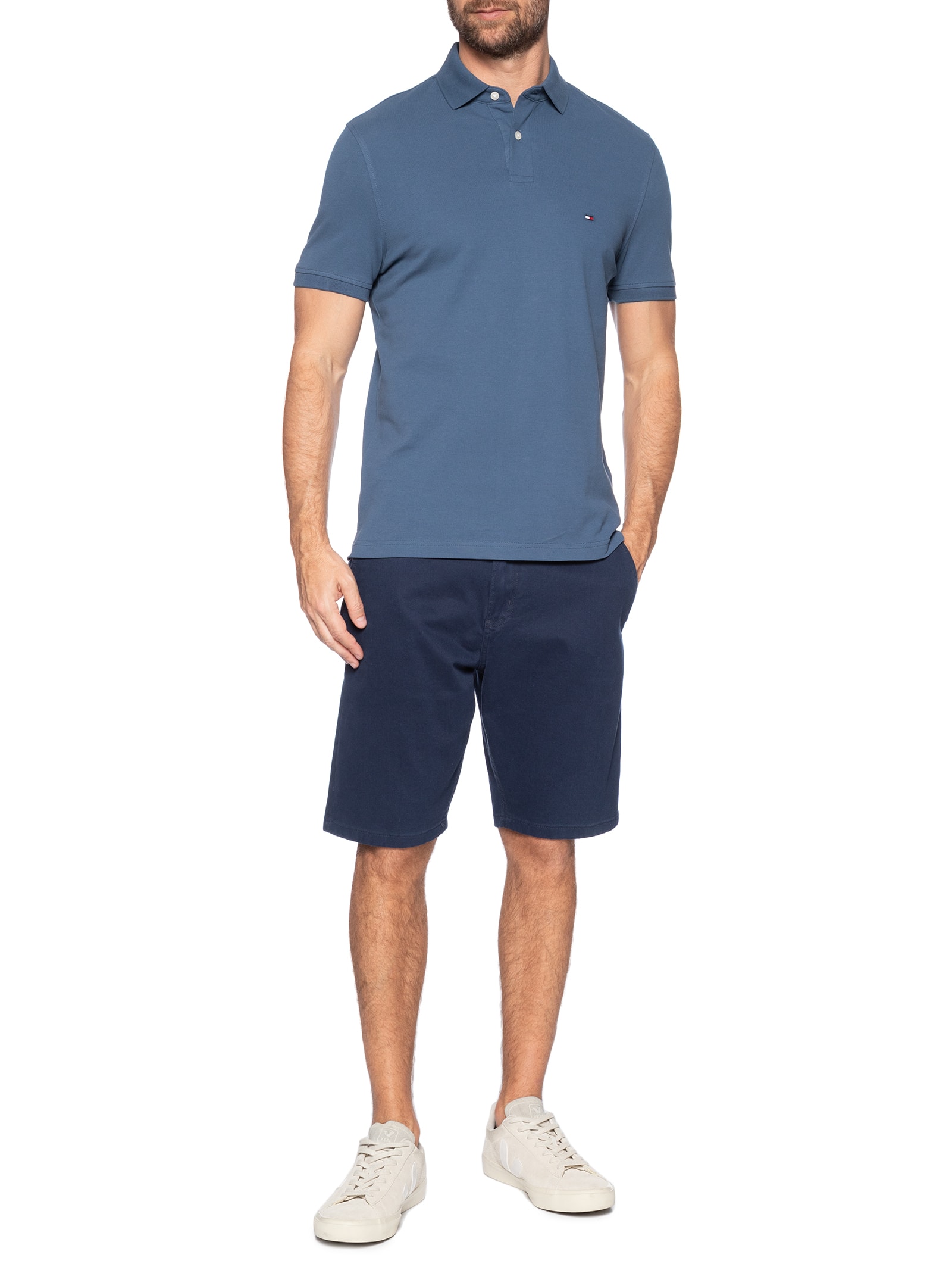 Polo Masculina 1985 Regular Fit Com Logo No Peito Branco Tommy Hilfiger