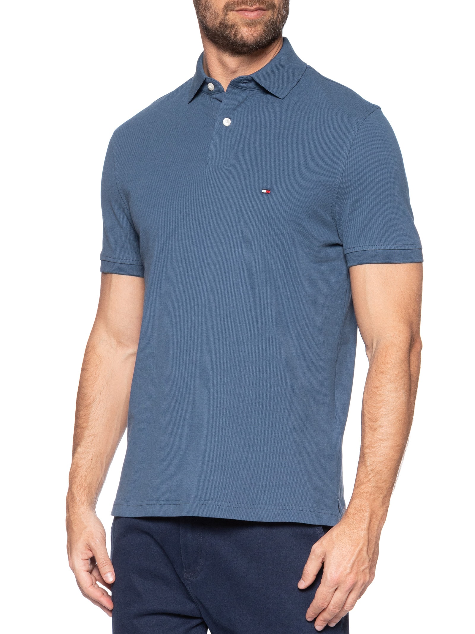 Polo Masculina 1985 Regular Fit Com Logo No Peito Branco Tommy Hilfiger