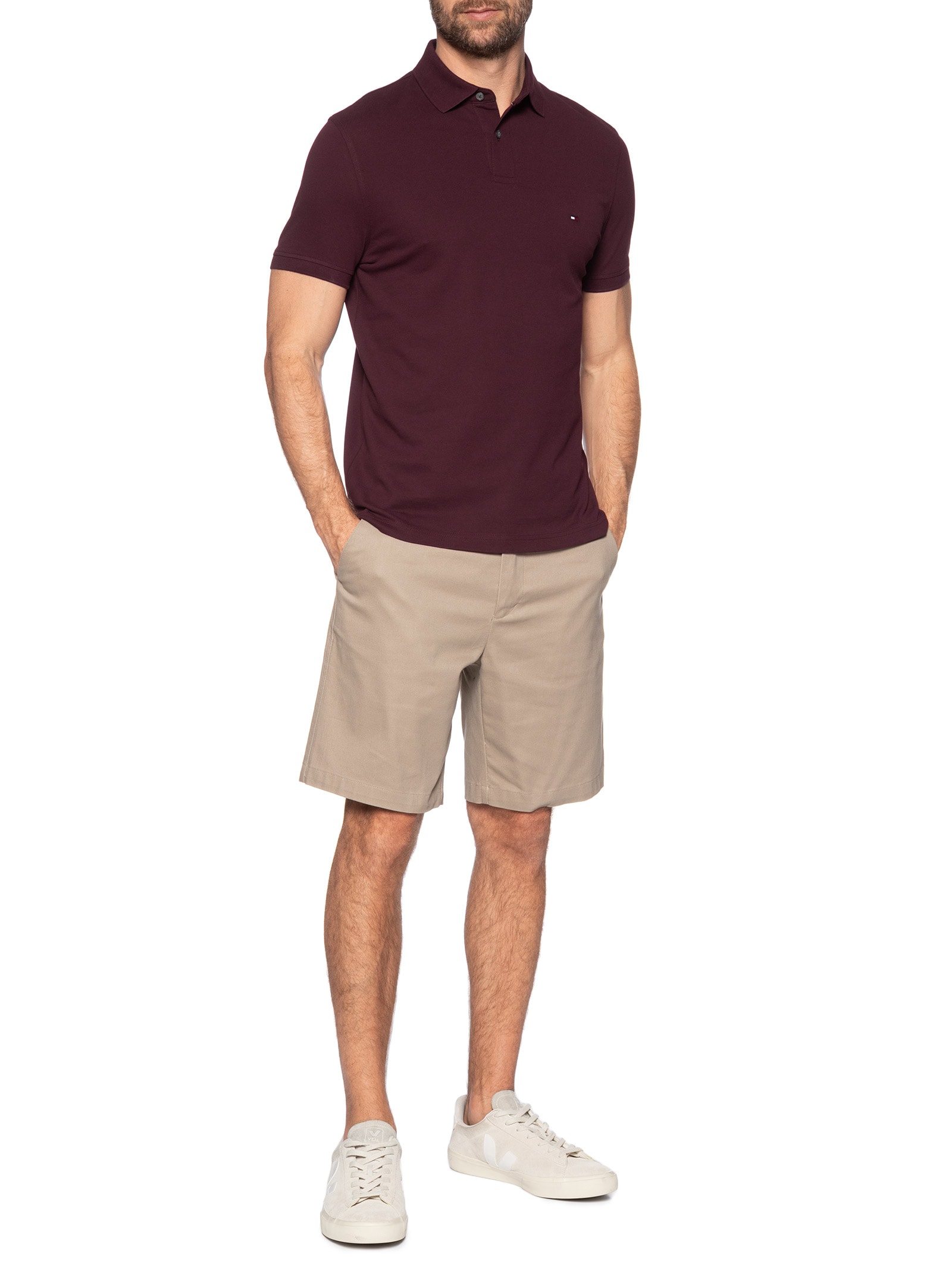 Polo Masculina 1985 Regular Fit Com Logo No Peito Branco Tommy Hilfiger