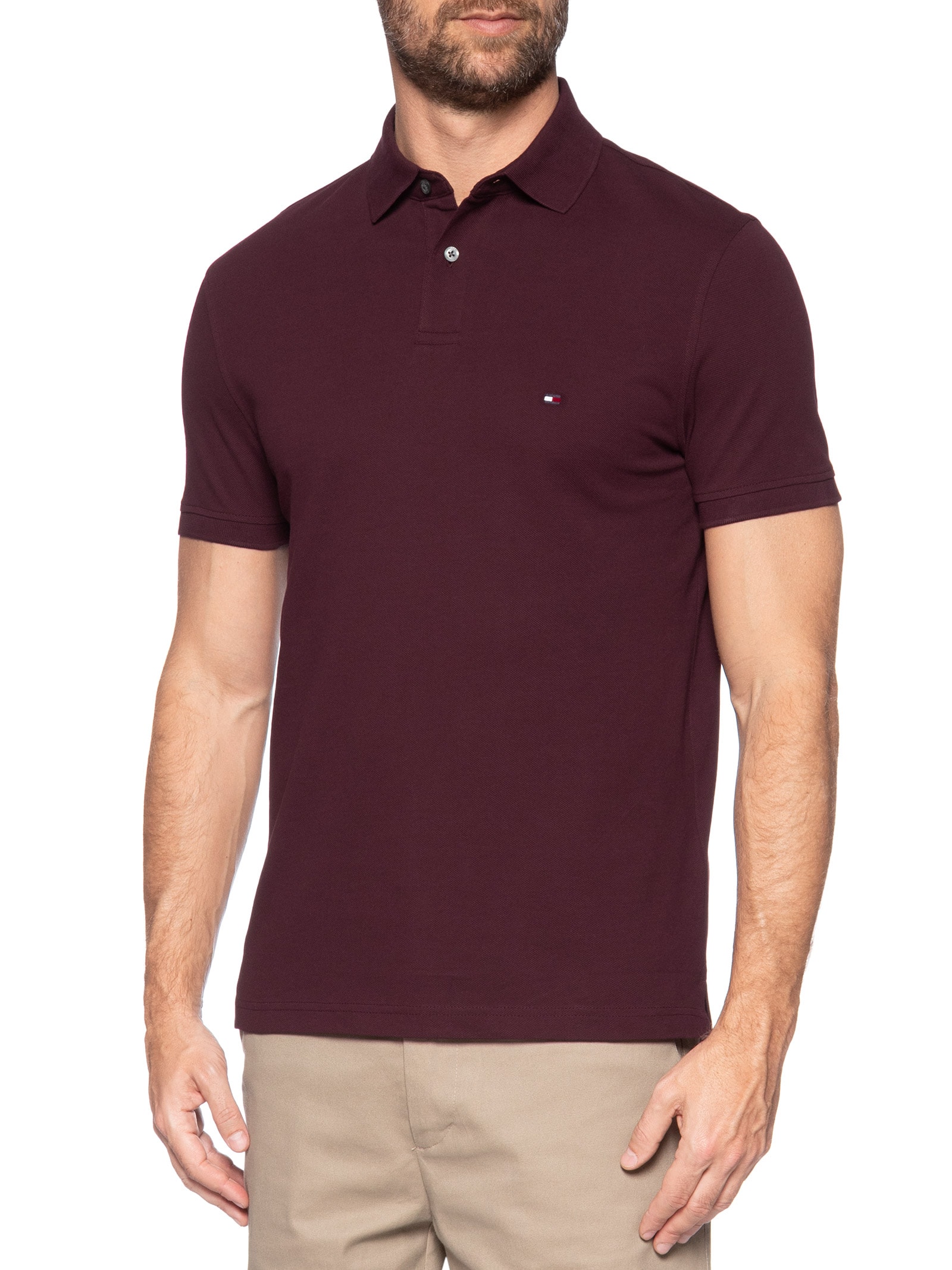 Polo Masculina 1985 Regular Fit Com Logo No Peito Branco Tommy Hilfiger