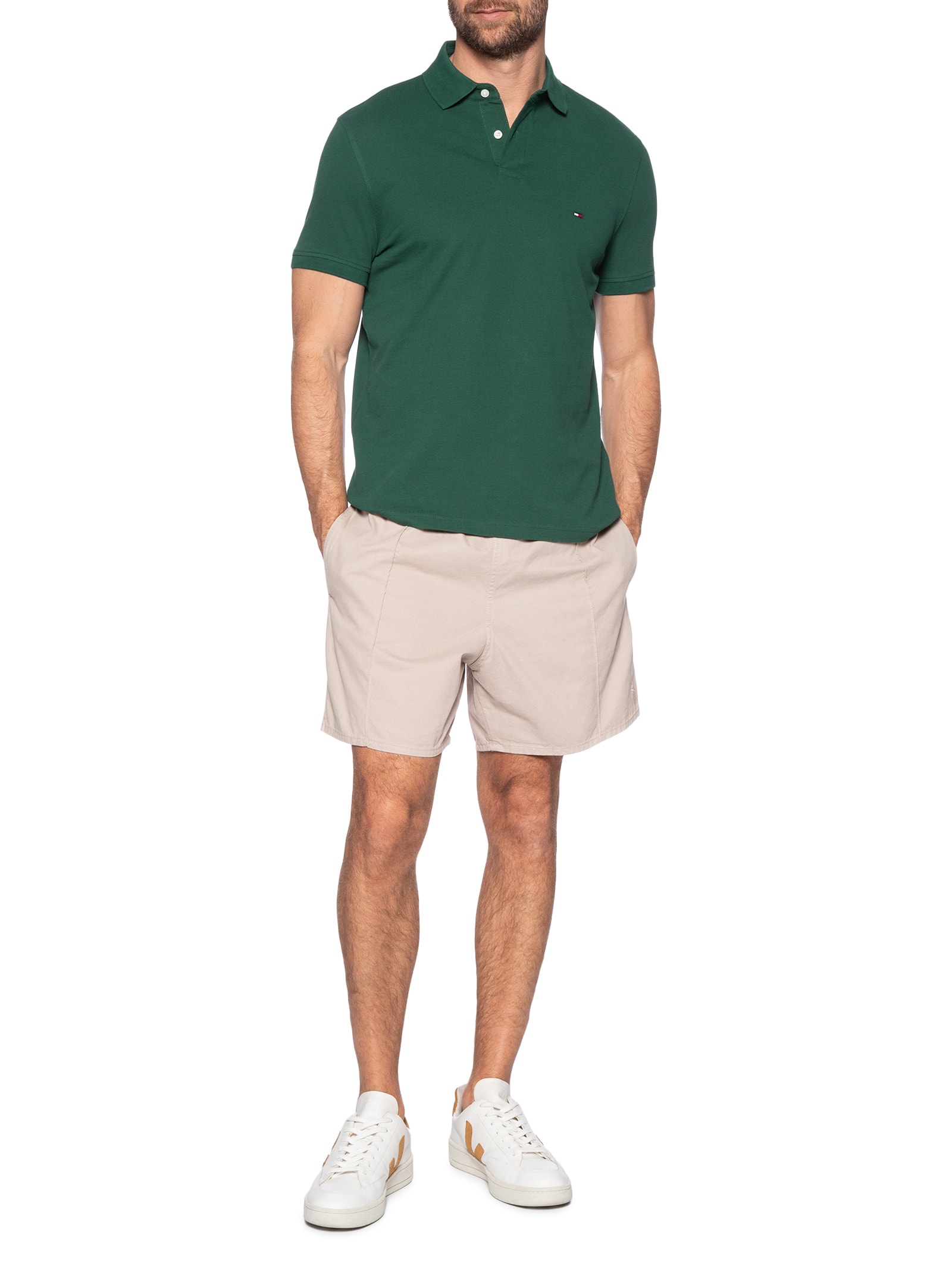 Polo Masculina 1985 Regular Fit Com Logo No Peito Branco Tommy Hilfiger