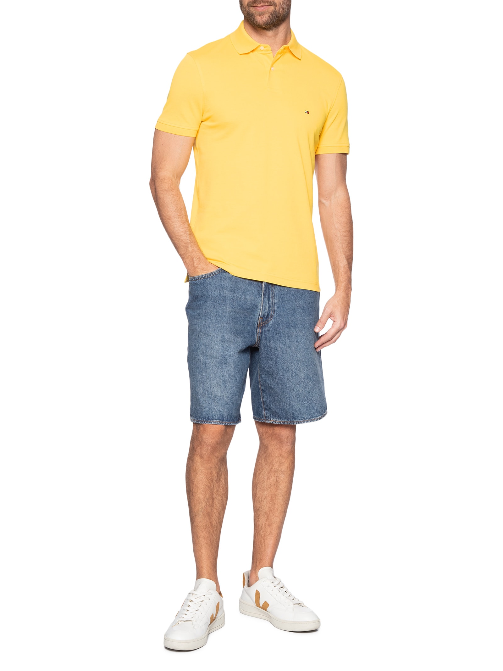 Polo Masculina 1985 Regular Fit Com Logo No Peito Branco Tommy Hilfiger