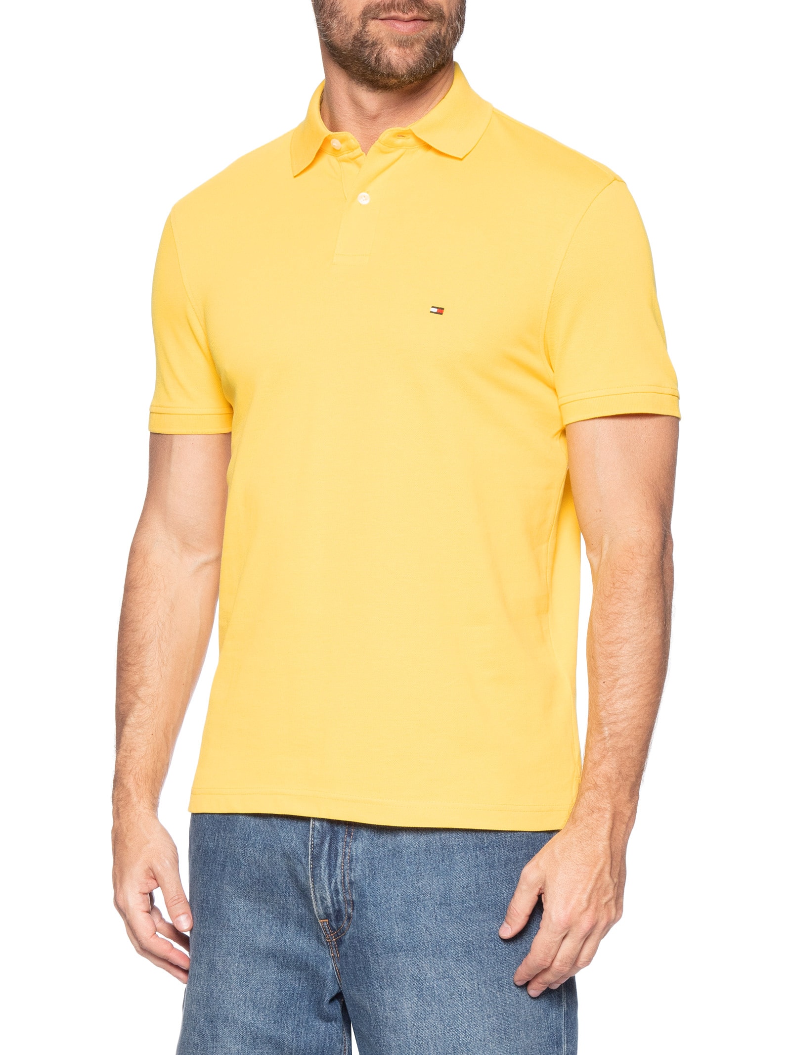 Polo Masculina 1985 Regular Fit Com Logo No Peito Branco Tommy Hilfiger