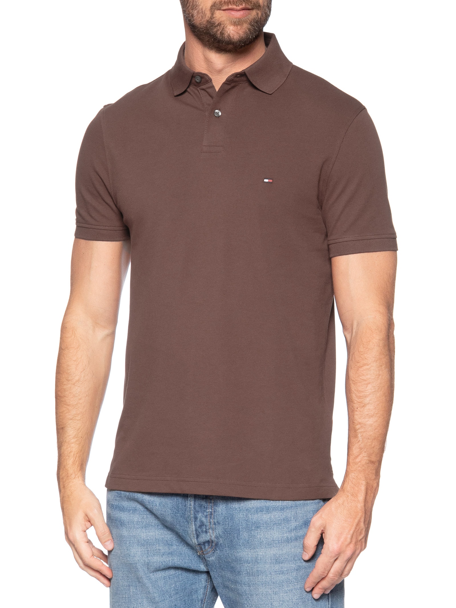 Polo Masculina 1985 Regular Fit Com Logo No Peito Branco Tommy Hilfiger