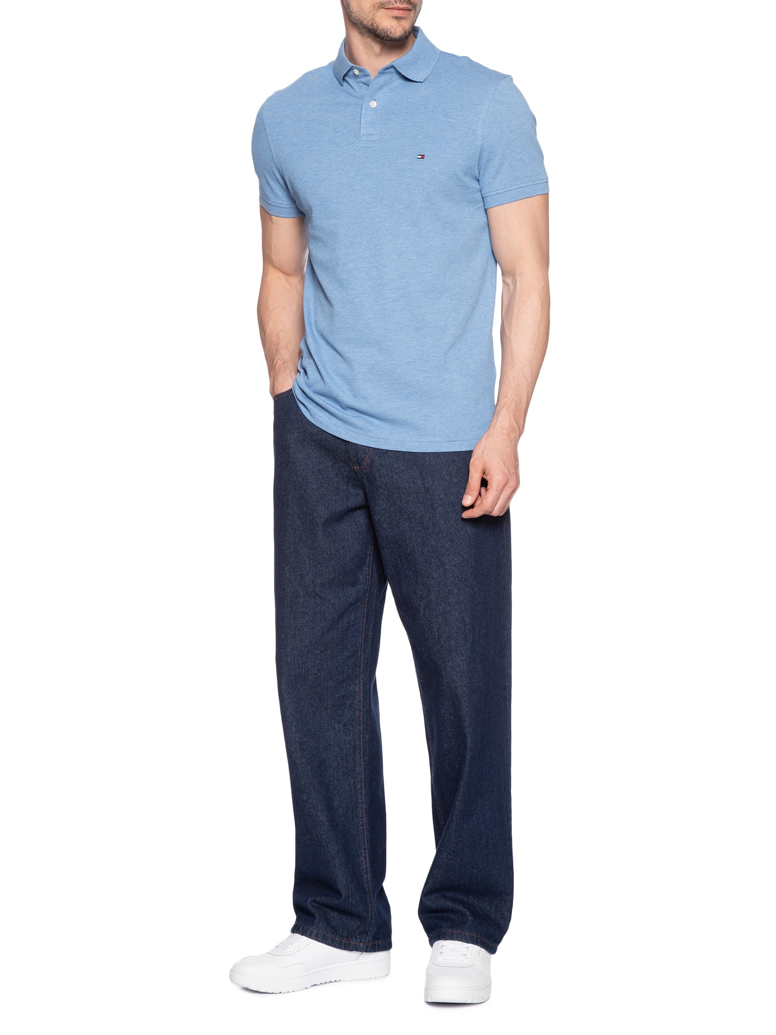 Polo Masculina 1985 Regular Fit Com Logo No Peito Branco Tommy Hilfiger