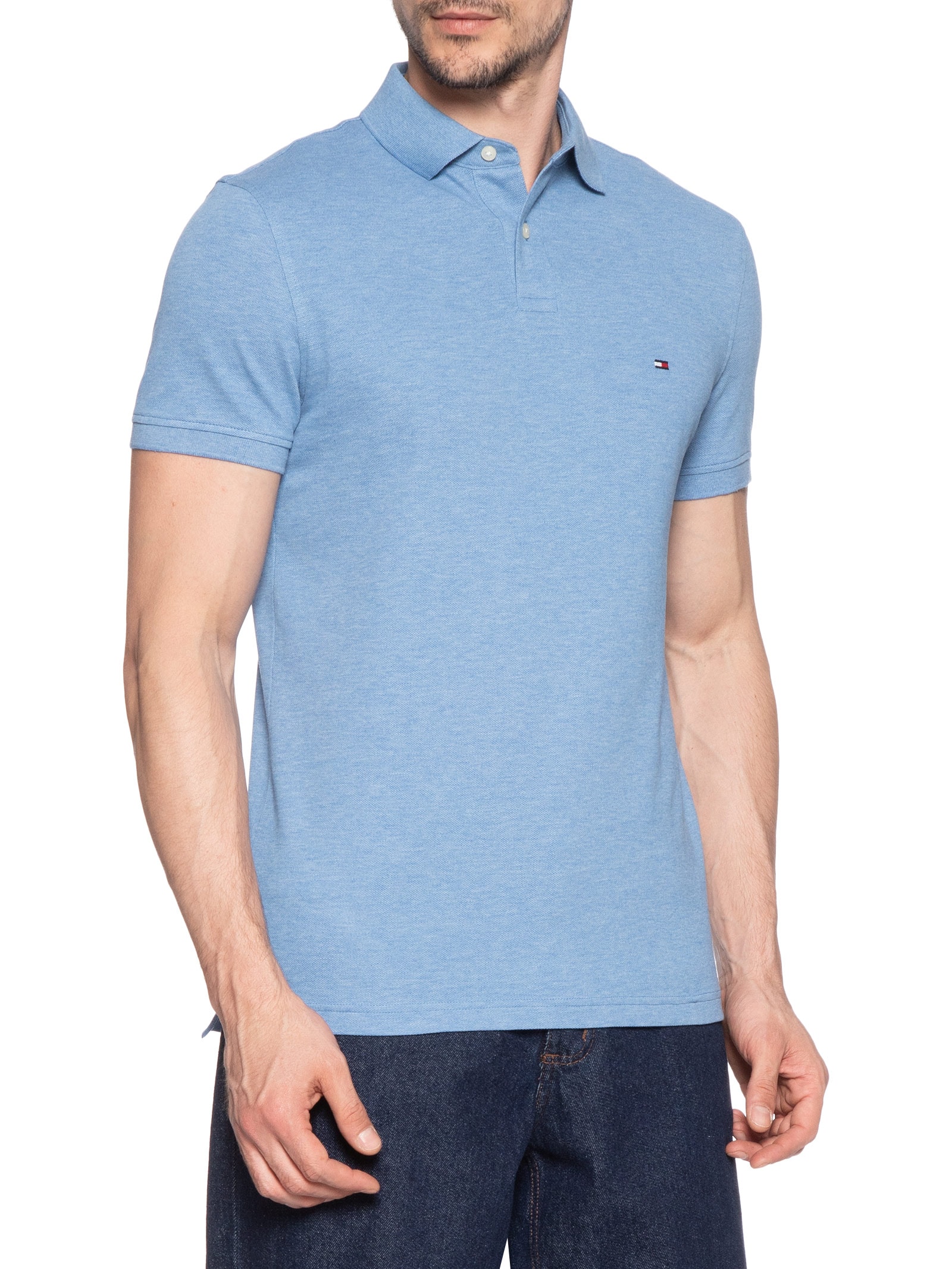 Polo Masculina 1985 Regular Fit Com Logo No Peito Branco Tommy Hilfiger