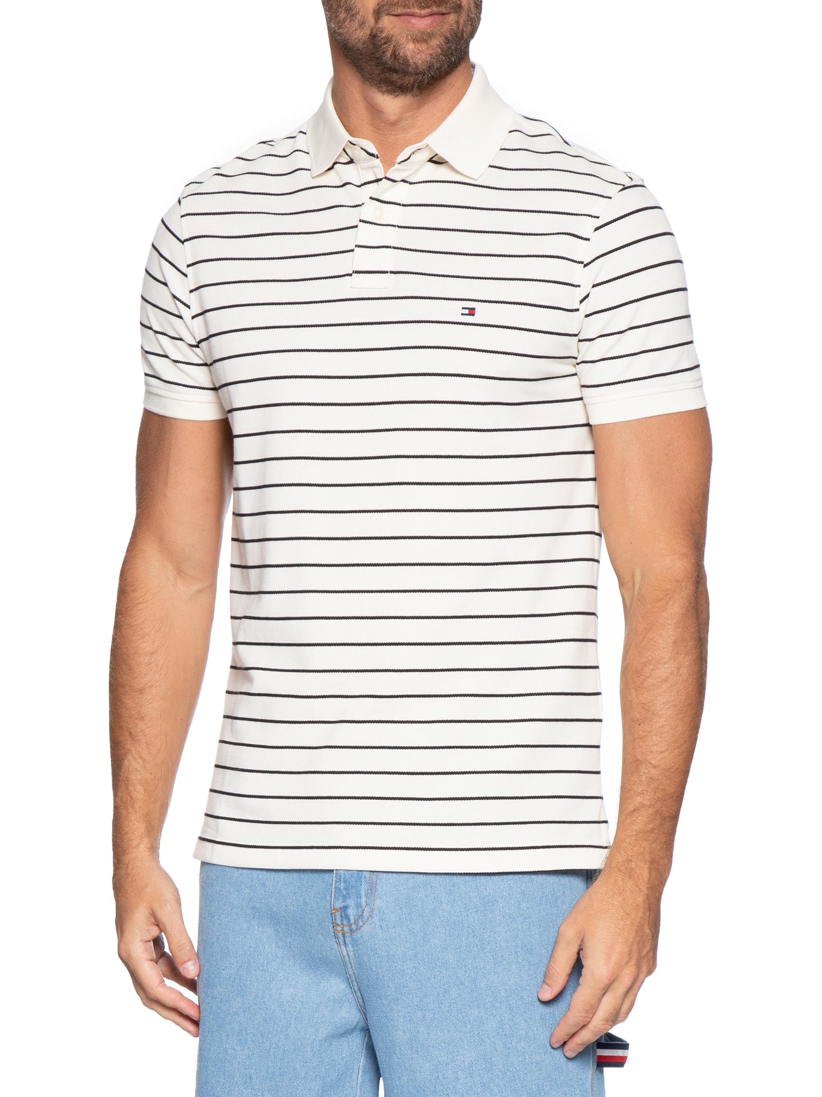 Polo Masculina 1985 Regular Fit Com Logo No Peito Branco Tommy Hilfiger