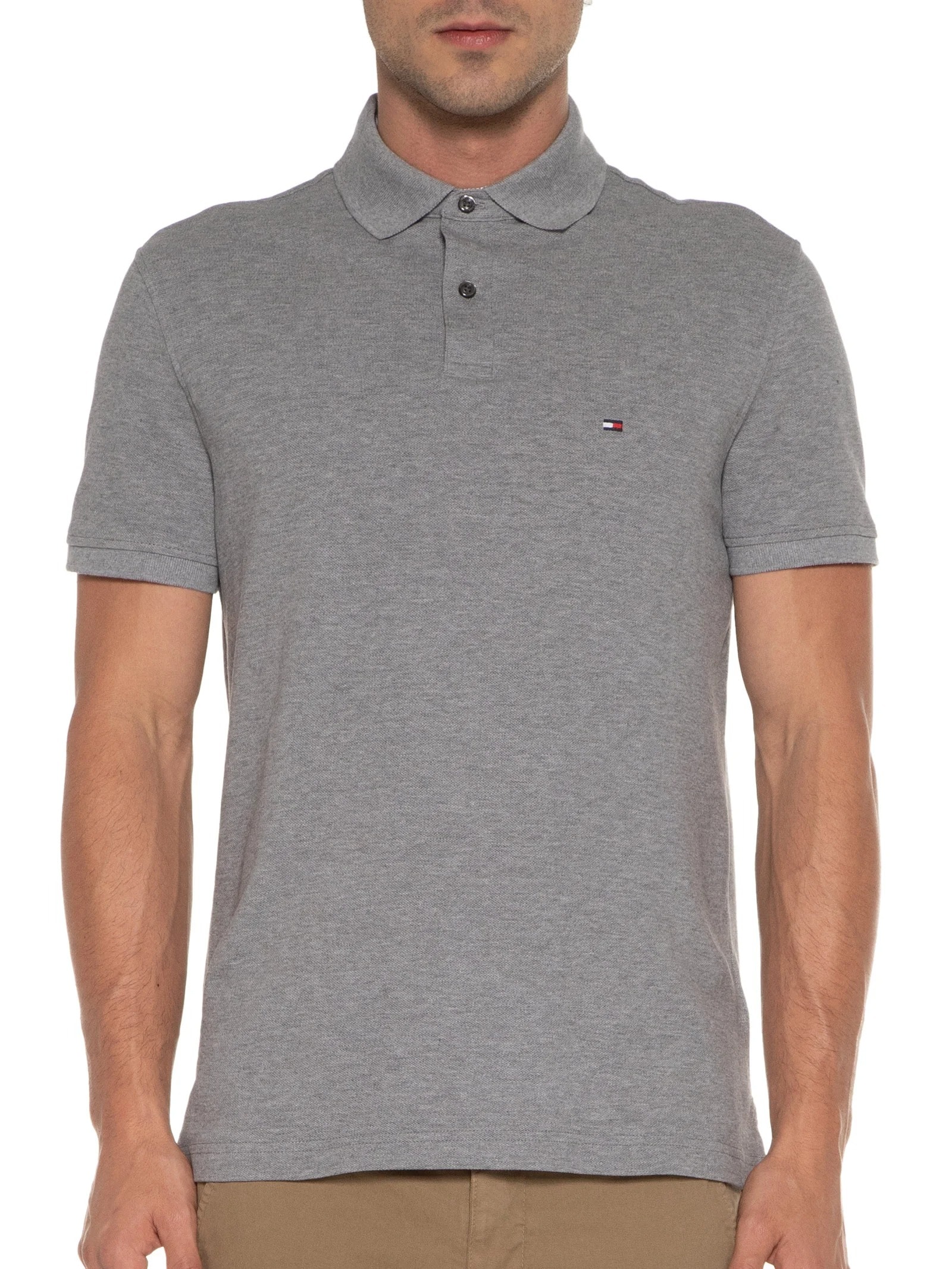 Polo Masculina 1985 Regular Fit Com Logo No Peito Cinza Tommy Hilfiger