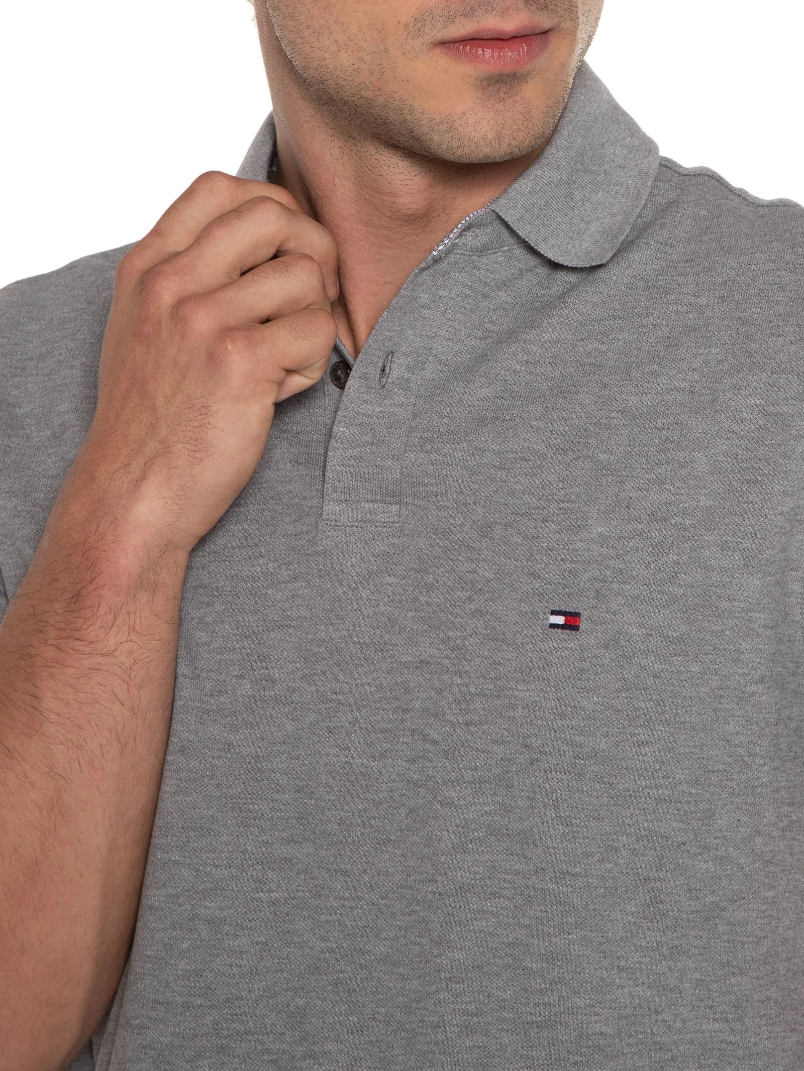 Polo Masculina 1985 Regular Fit Com Logo No Peito Cinza Tommy Hilfiger