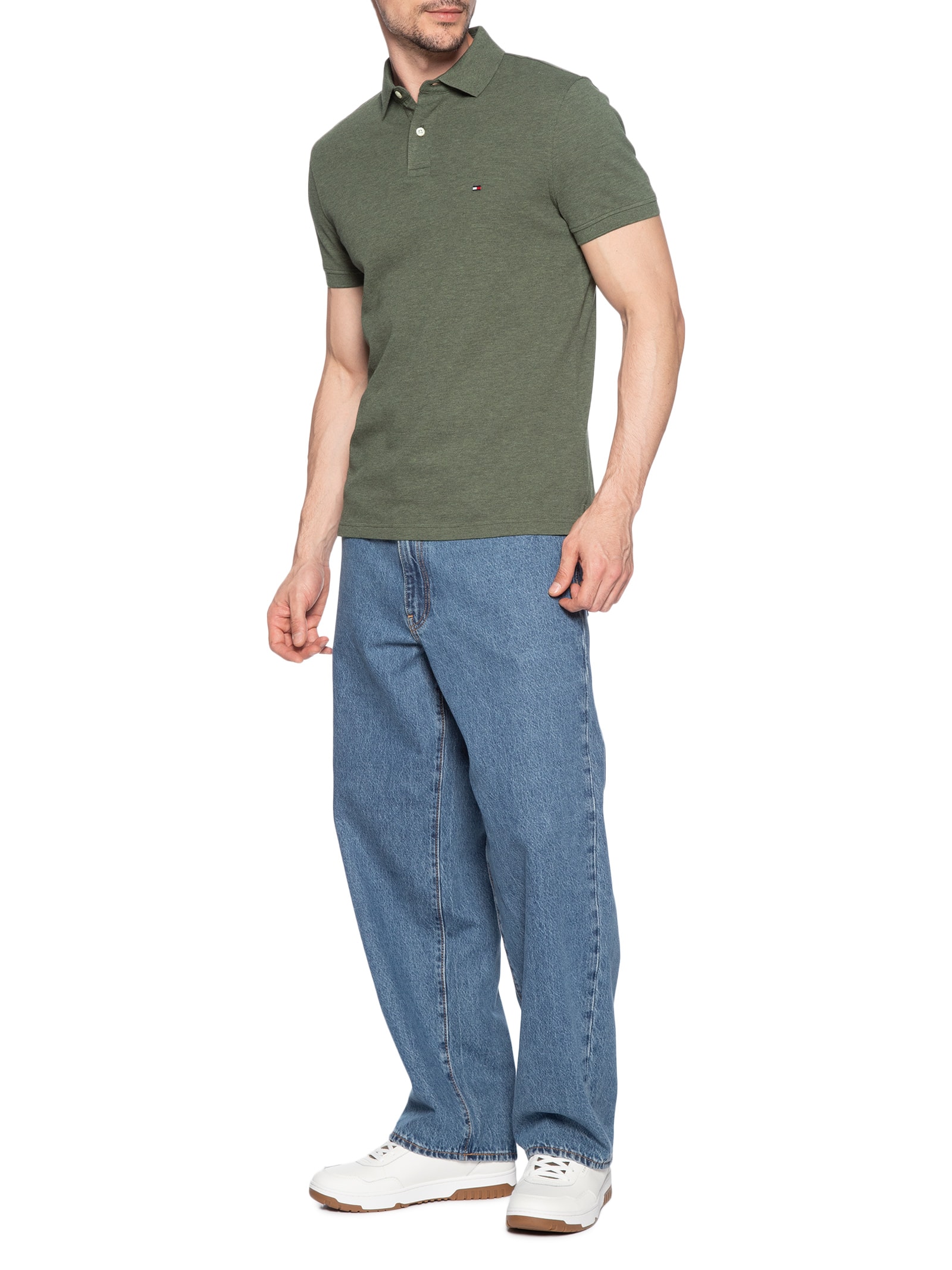 Polo Masculina 1985 Regular Fit Com Logo No Peito Verde Tommy Hilfiger