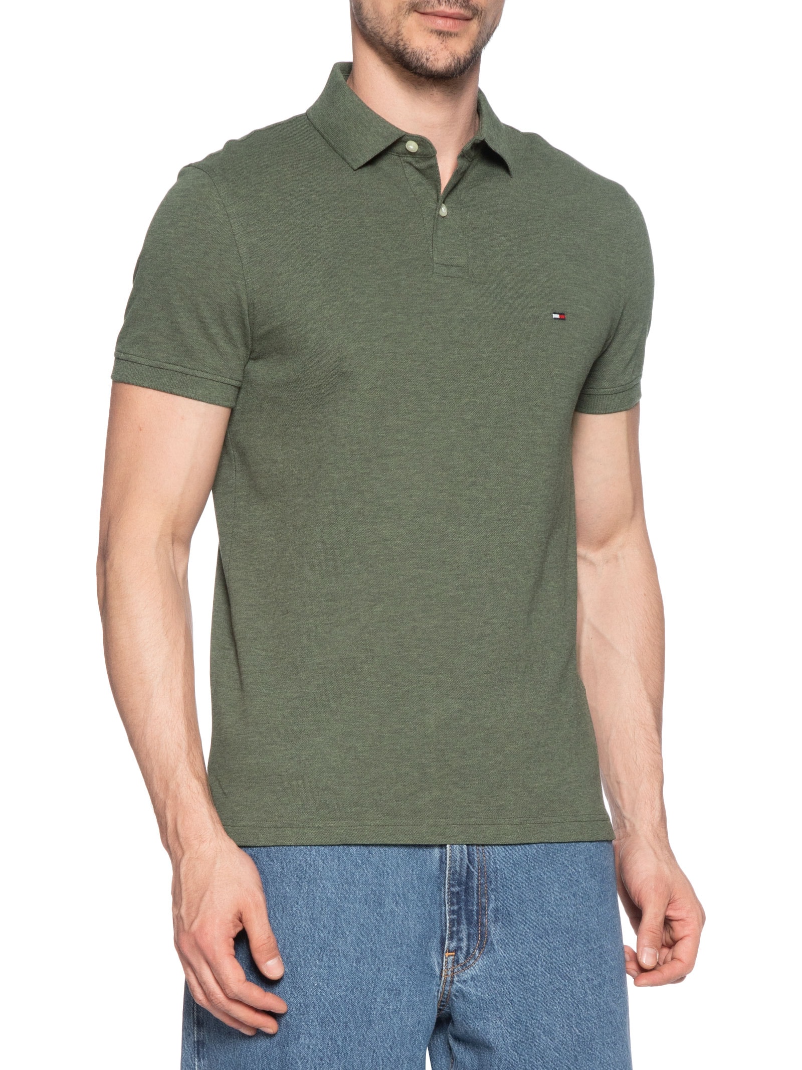 Polo Masculina 1985 Regular Fit Com Logo No Peito Verde Tommy Hilfiger