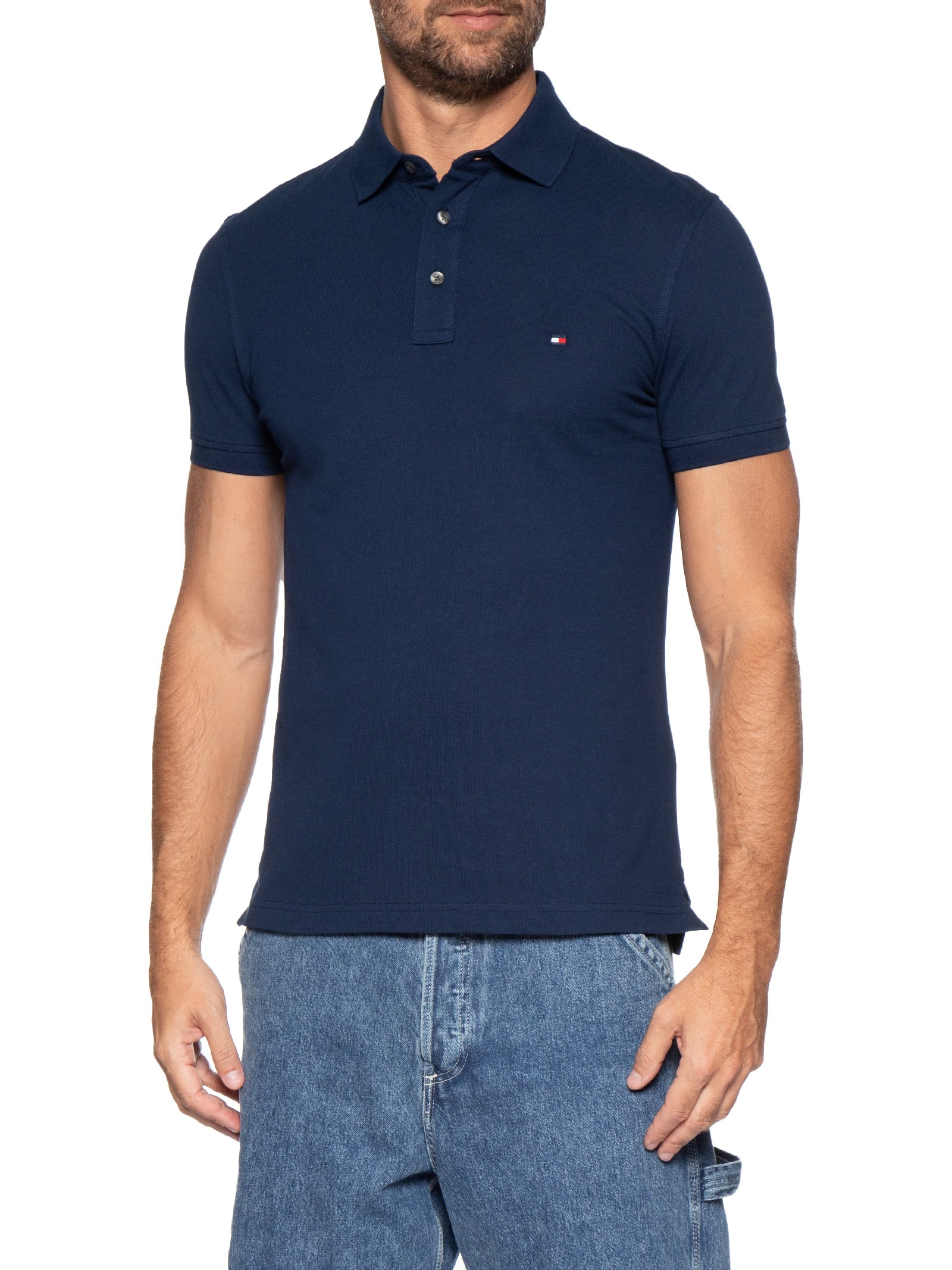 Polo Masculina 1985 Slim Fit Com Logo No Peito Azul Tommy Hilfiger