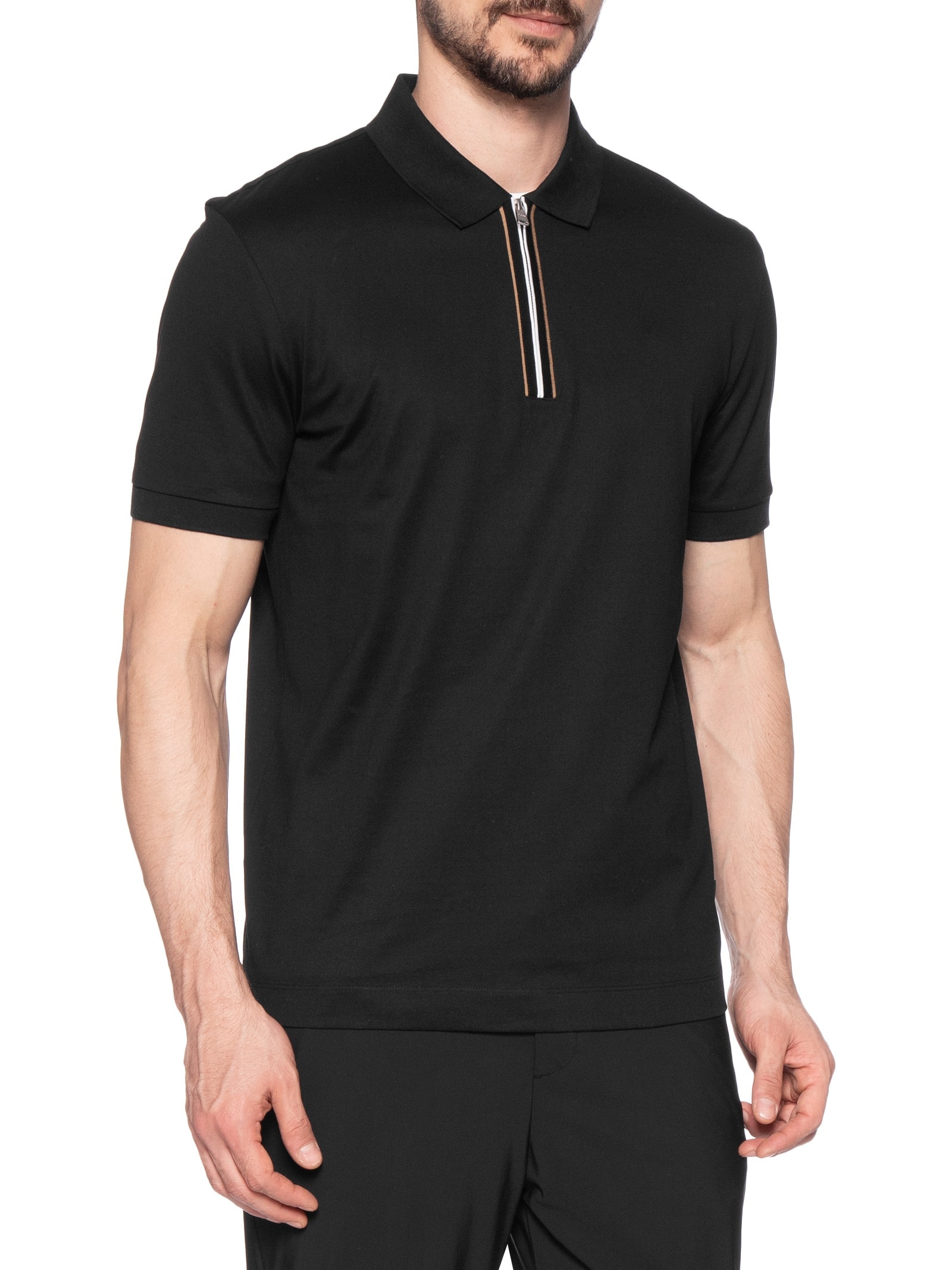 Polo Masculina Algodão Mercerizado Fecho De Correr Preto Boss