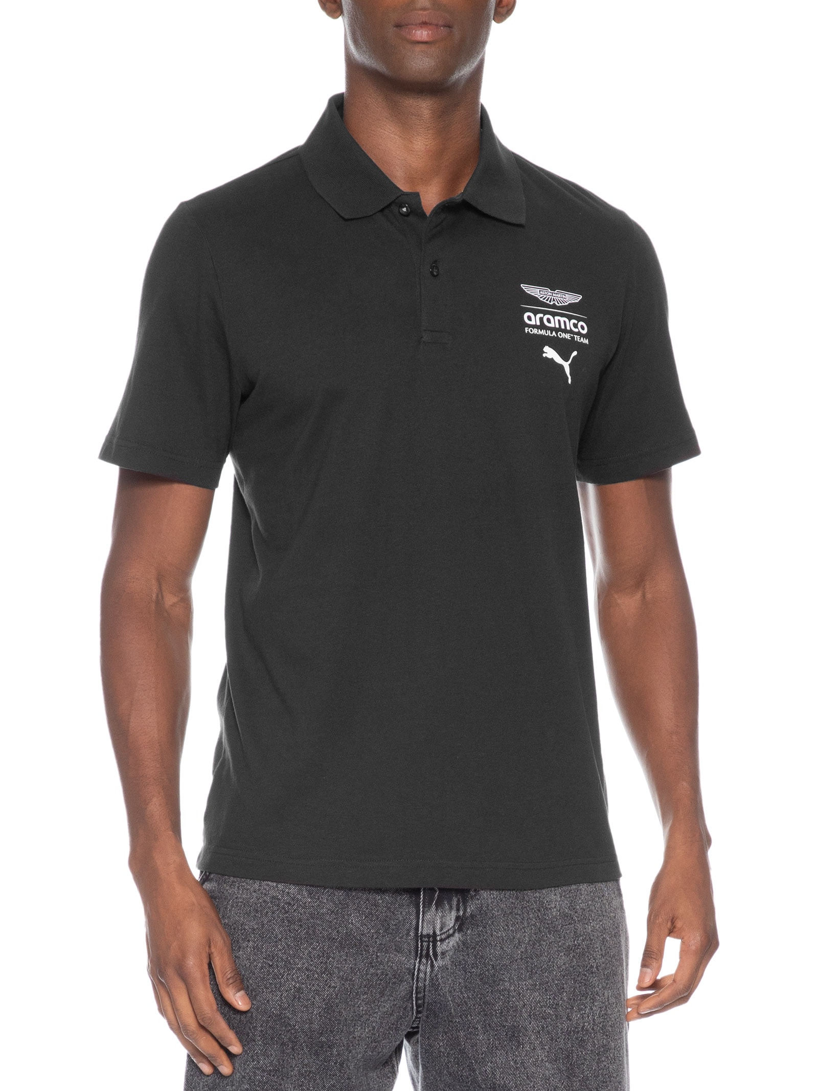 Polo Masculina AMF1 Essential Preto Puma + Aston Martin