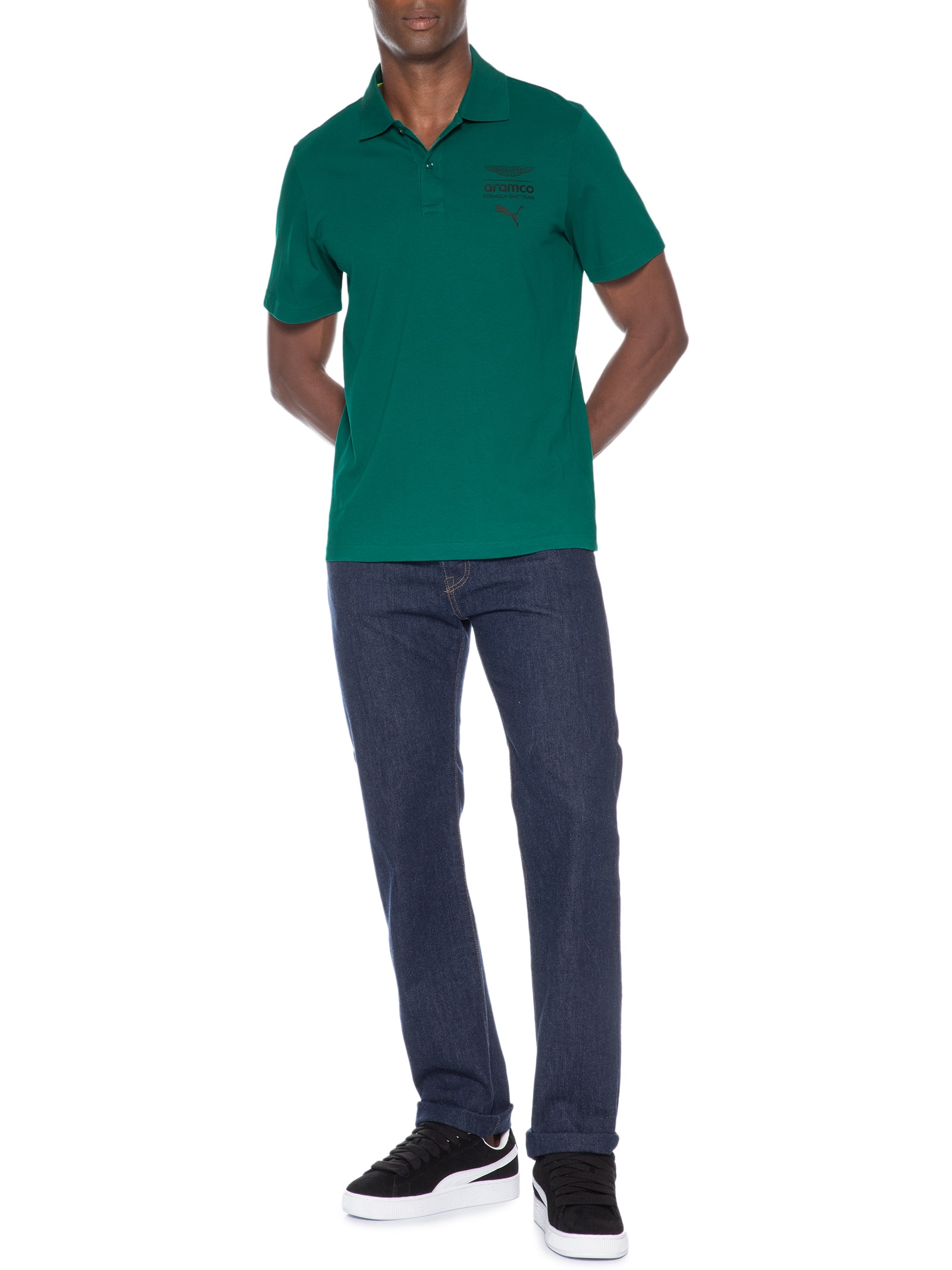 Polo Masculina AMF1 Essential Verde Puma + Aston Martin