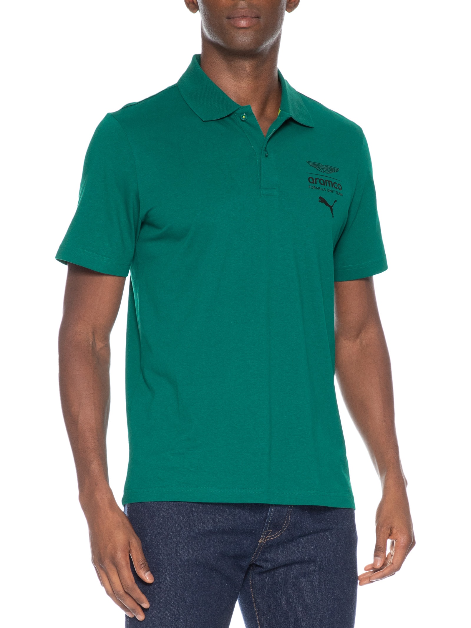 Polo Masculina AMF1 Essential Verde Puma + Aston Martin