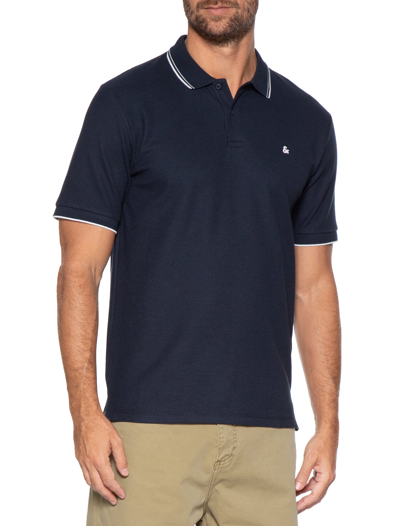 Polo Masculina Austin Com Friso Azul Jack & Jones