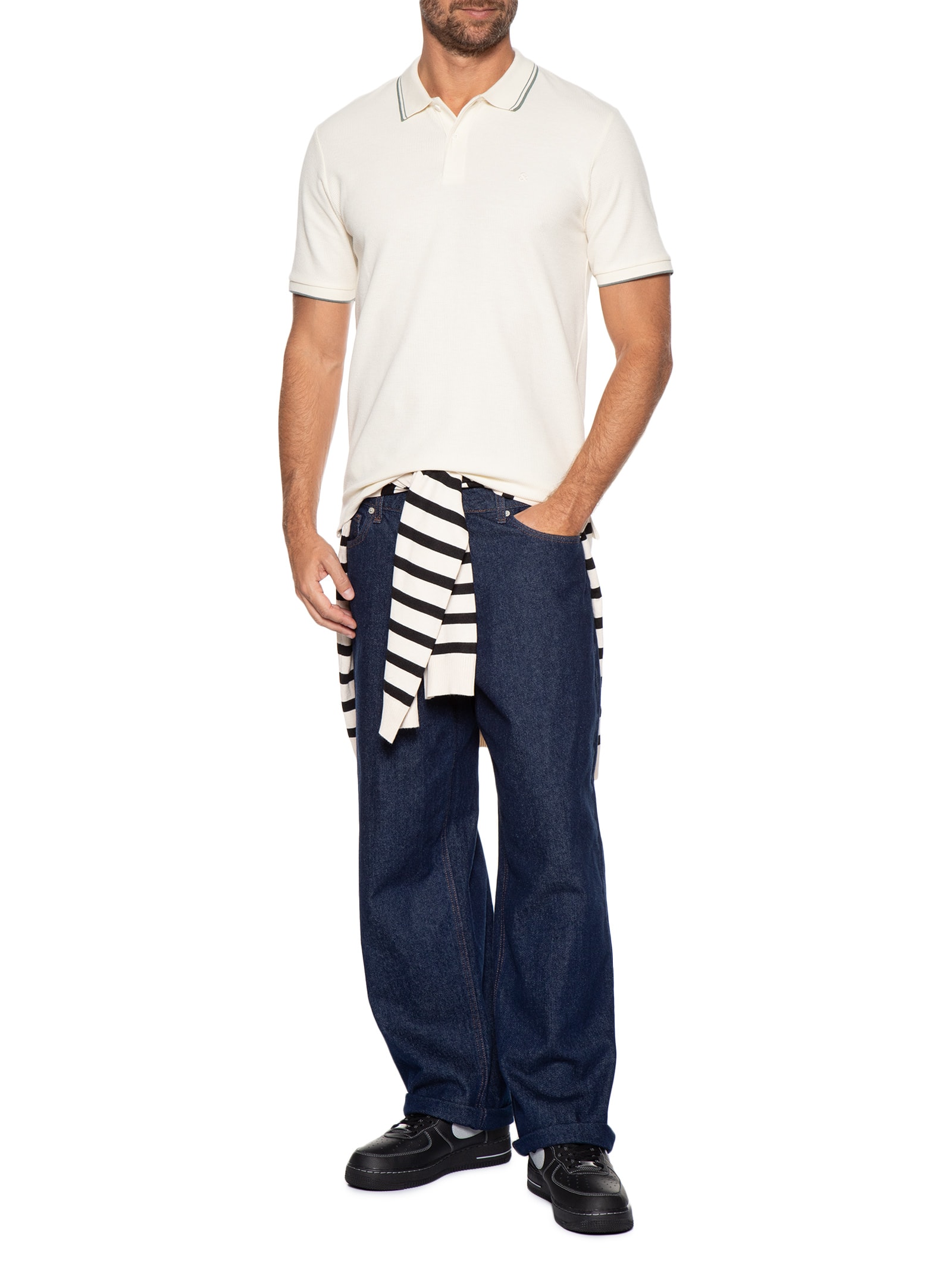 Polo Masculina Austin Com Friso Branco Jack & Jones