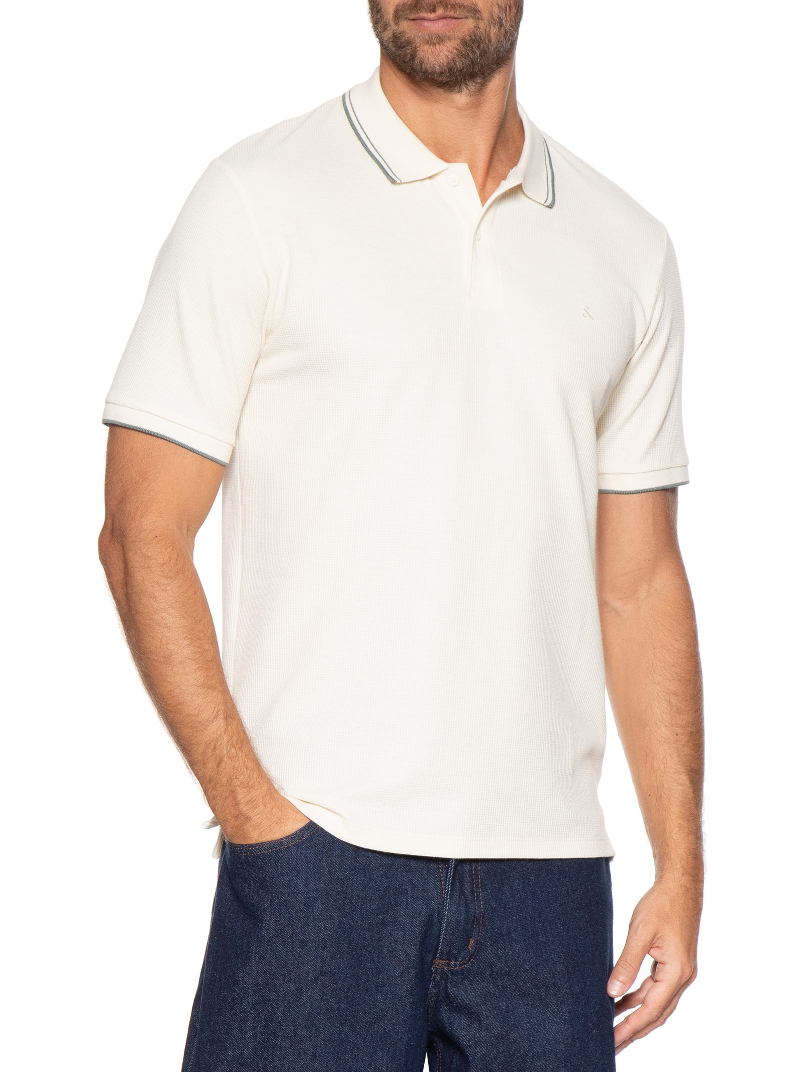 Polo Masculina Austin Com Friso Branco Jack & Jones