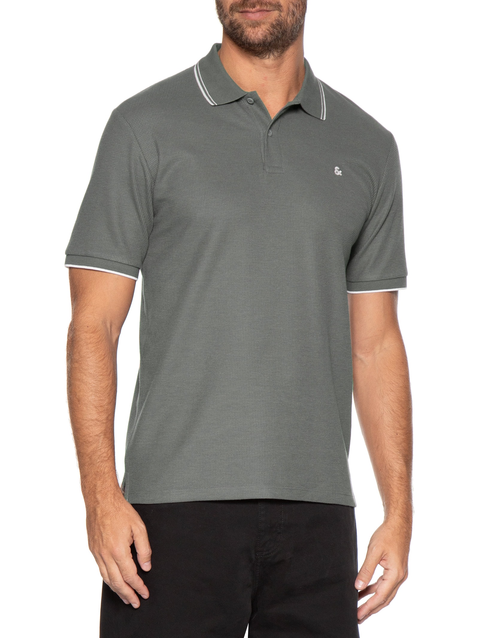 Polo Masculina Austin Com Friso Cinza Jack & Jones