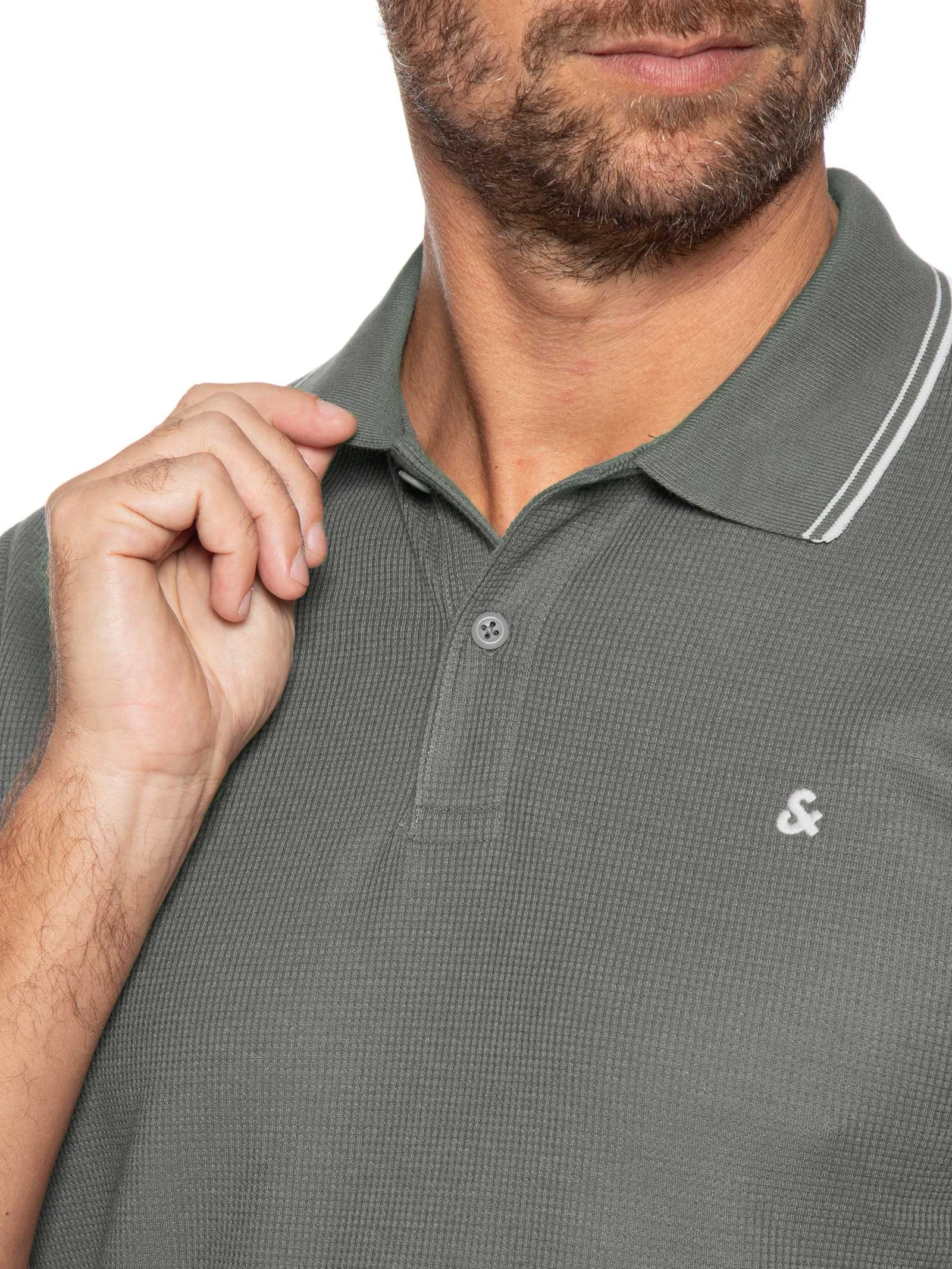 Polo Masculina Austin Com Friso Cinza Jack & Jones