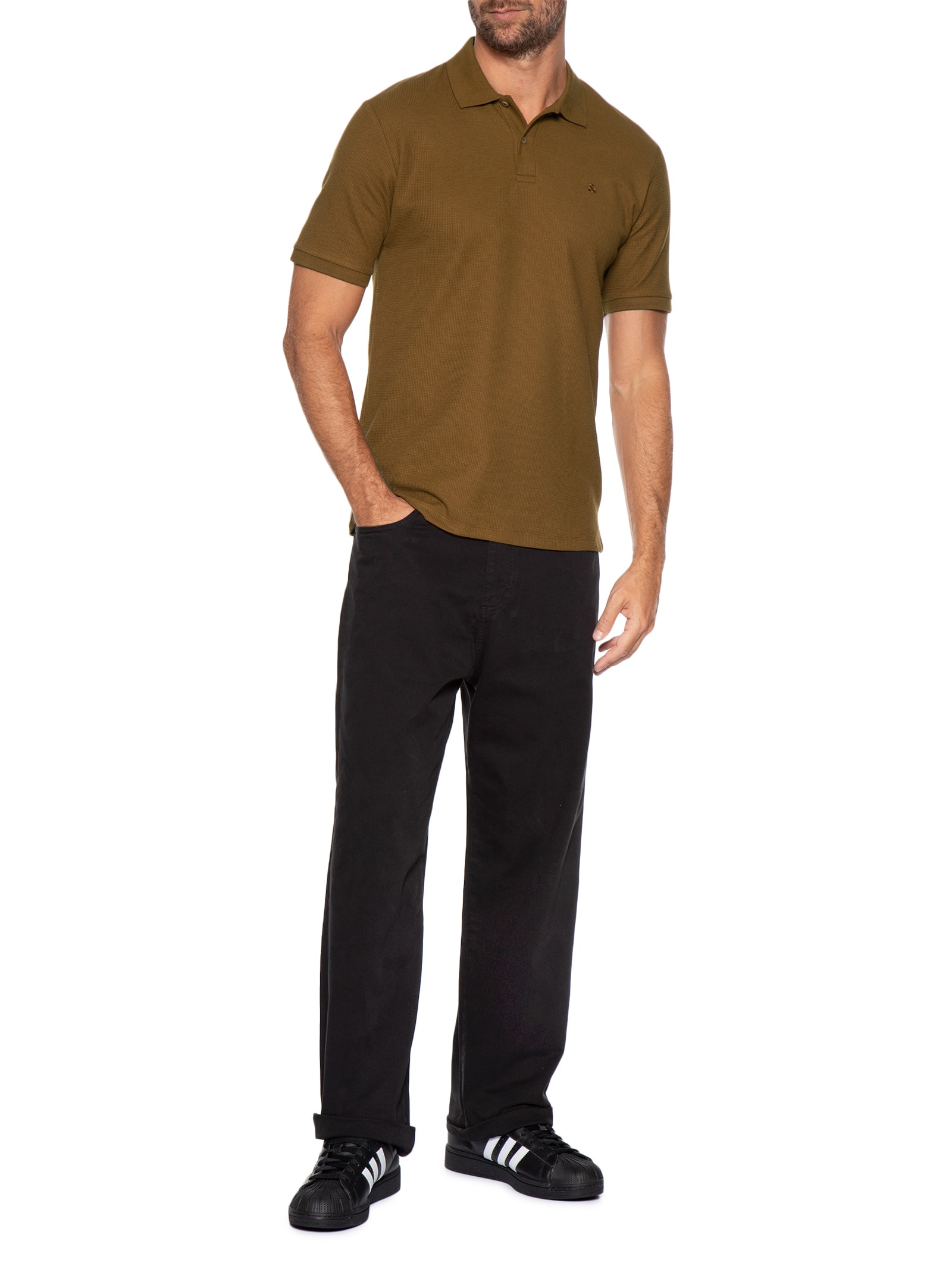 Polo Masculina Austin Com Friso Marrom Jack & Jones