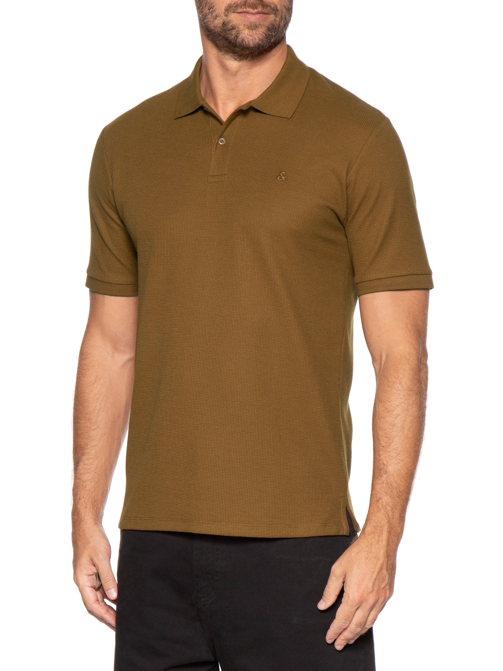 Polo Masculina Austin Com Friso Marrom Jack & Jones