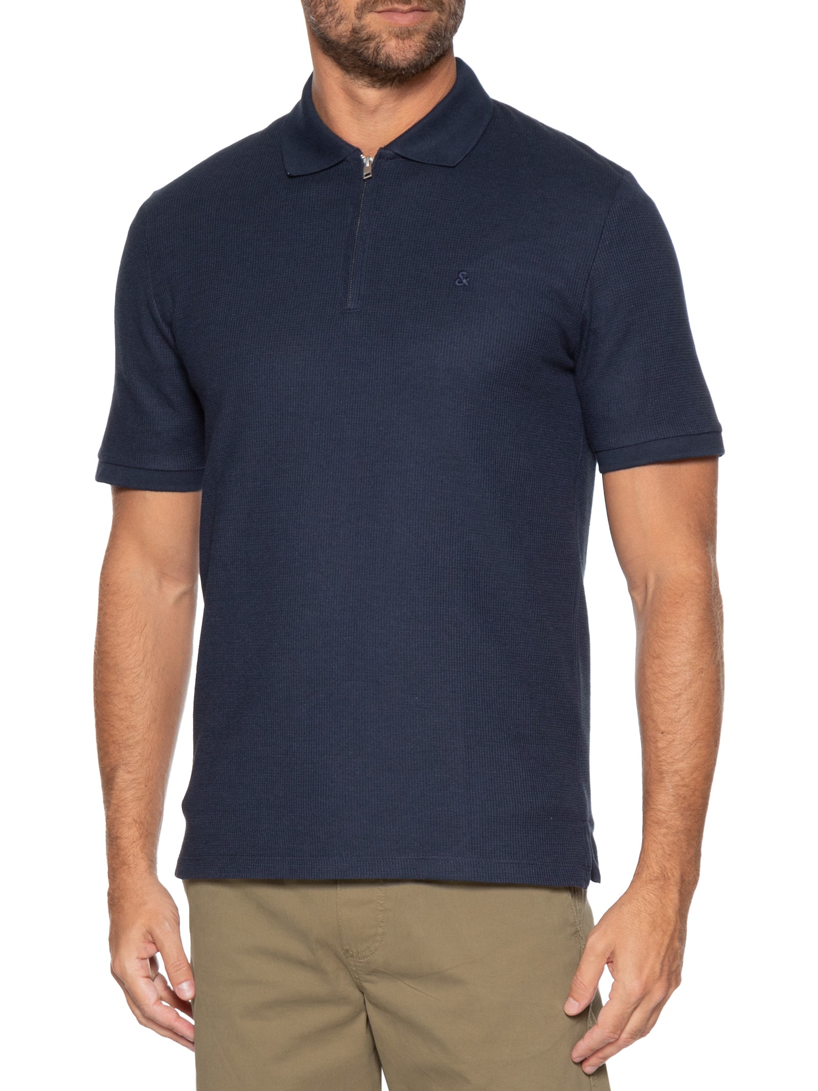 Polo Masculina Austin Half Zip Azul Jack & Jones
