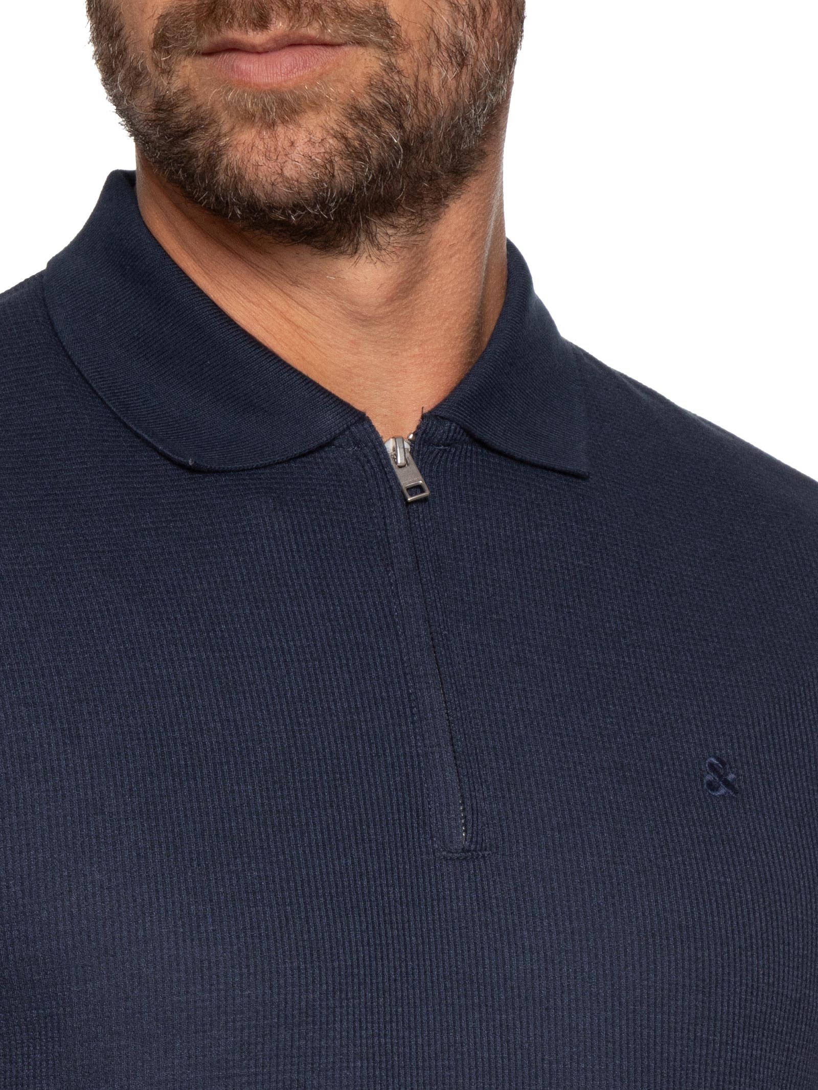 Polo Masculina Austin Half Zip Azul Jack & Jones