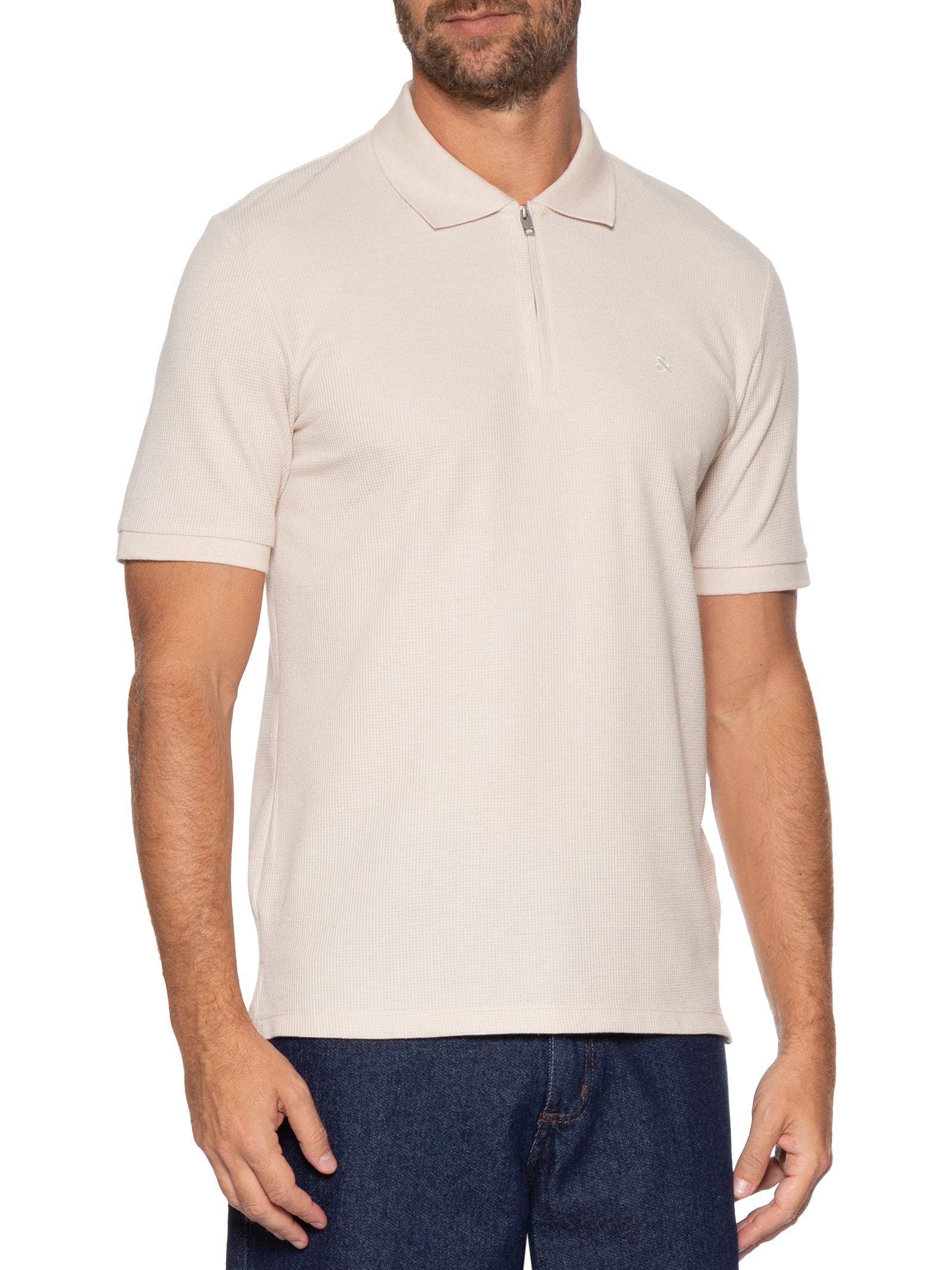 Polo Masculina Austin Half Zip Bege Jack & Jones