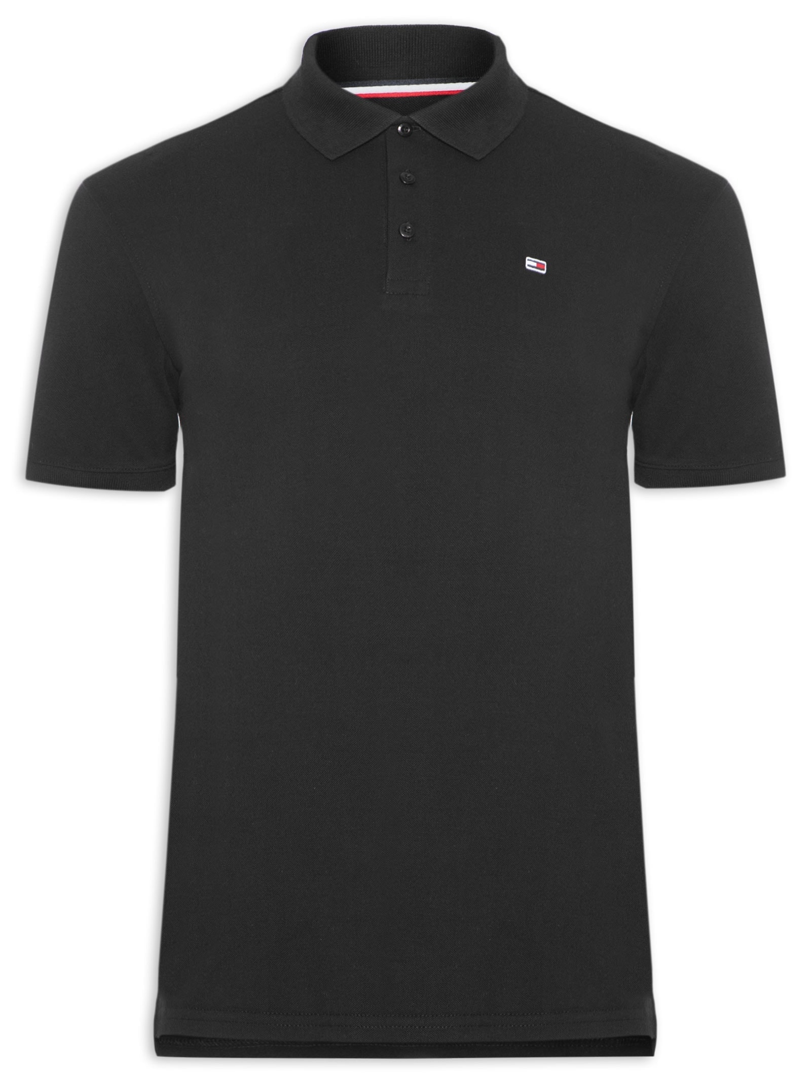 Polo Masculina Bandeira Bordada Original Fit Em Piquet De Algodão Preto Tommy Jeans