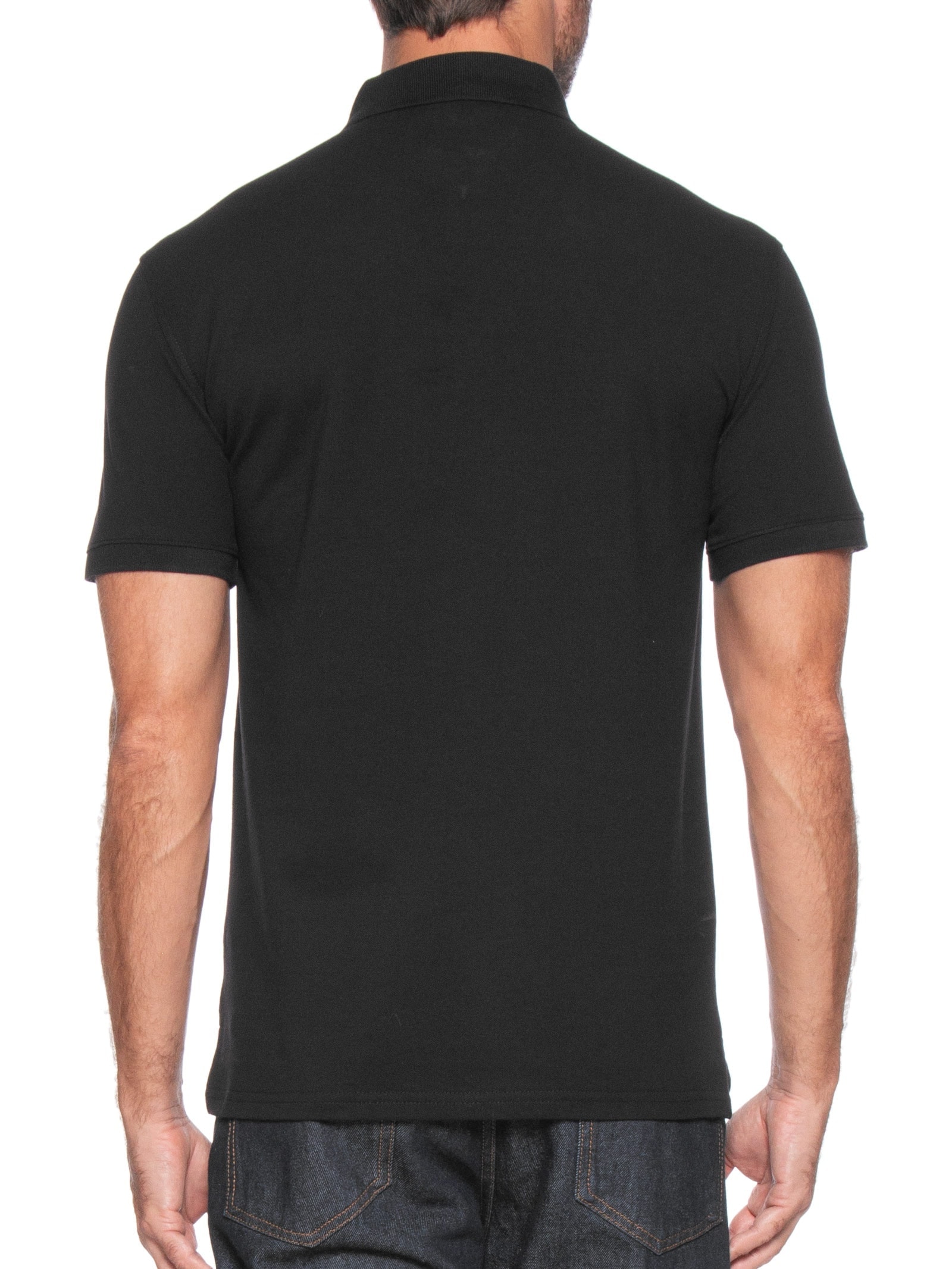 Polo Masculina Bandeira Bordada Original Fit Em Piquet De Algodão Preto Tommy Jeans
